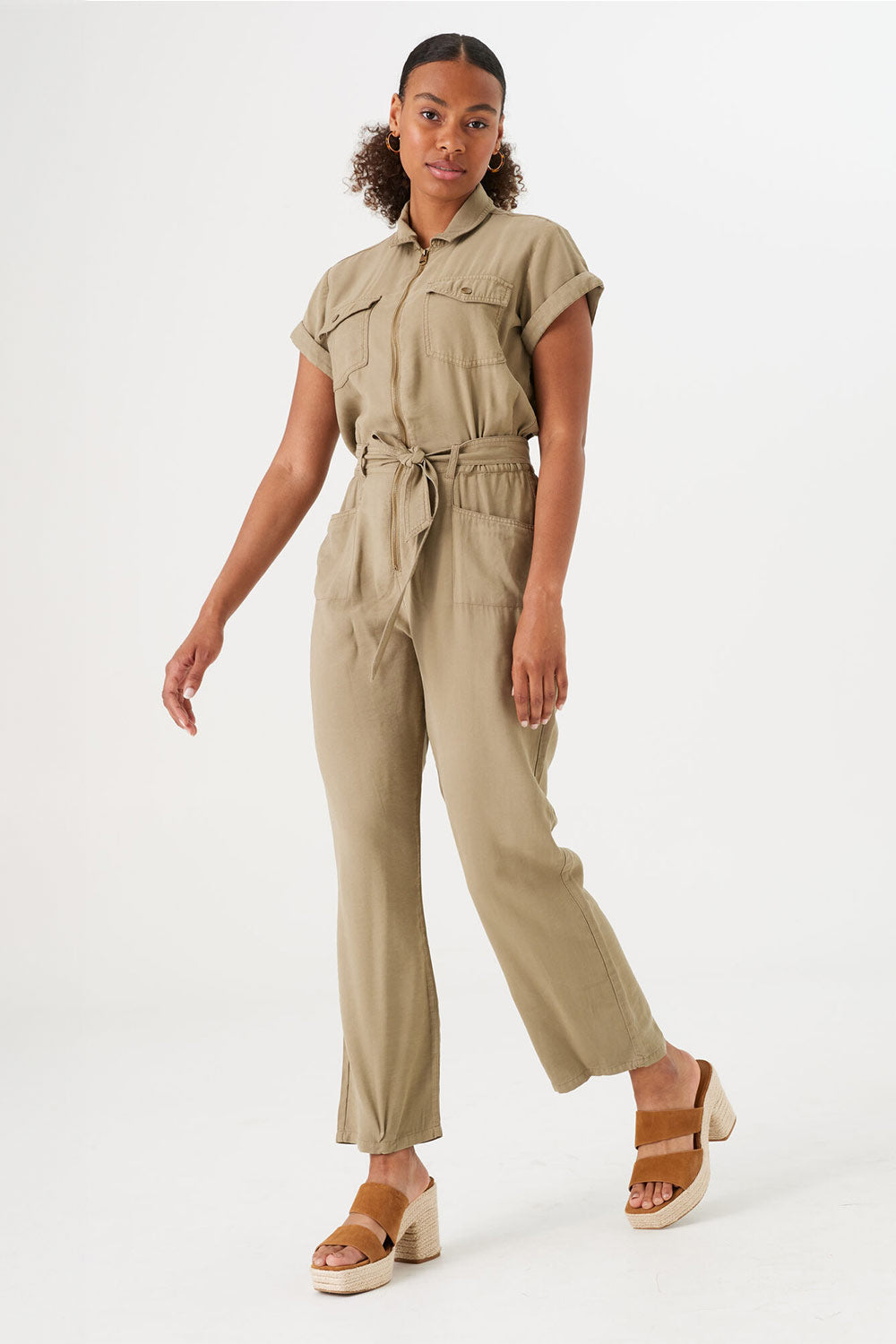 Short Sleeve Khaki Jumpsuit