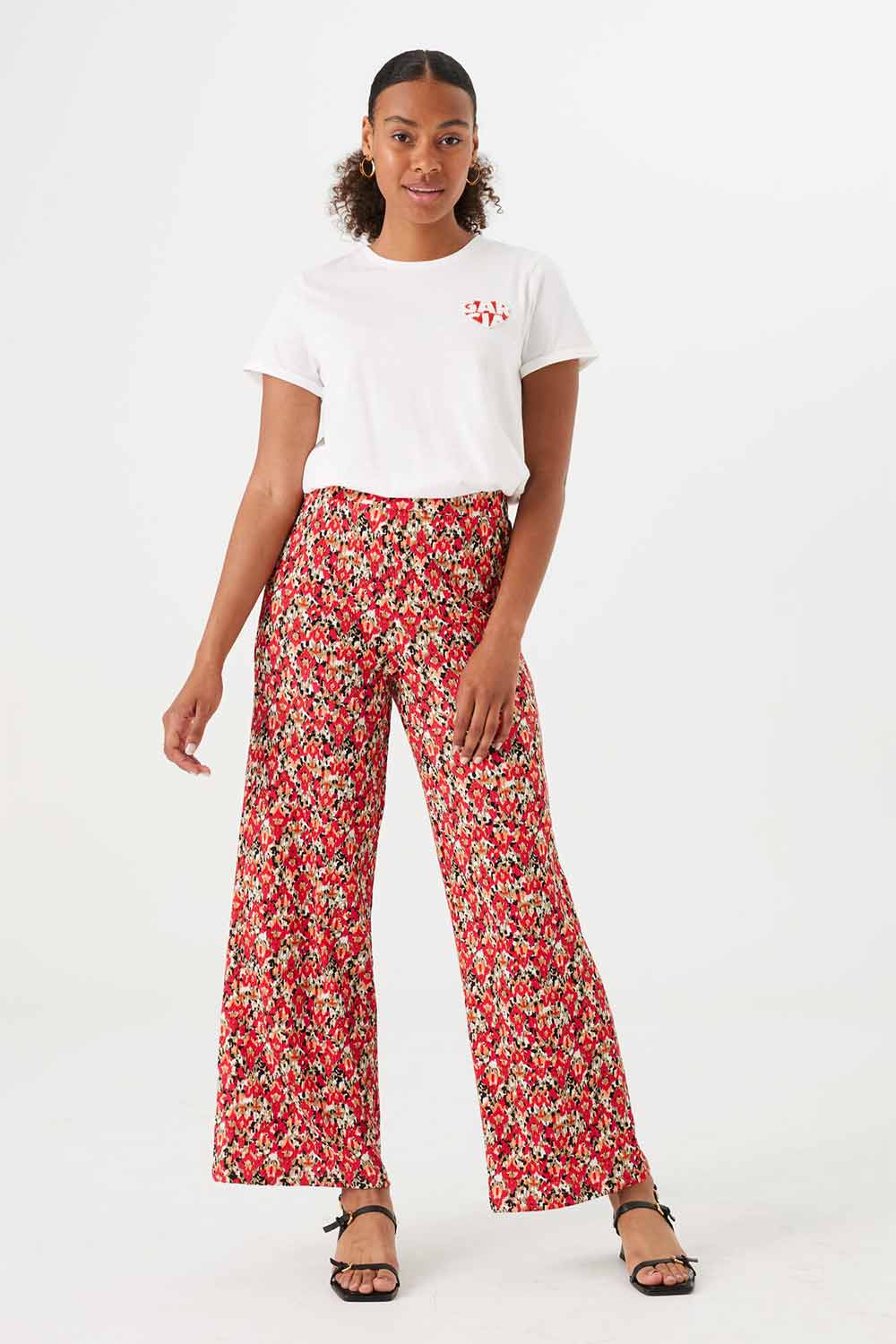 High Rise Wide Leg Printed Pants