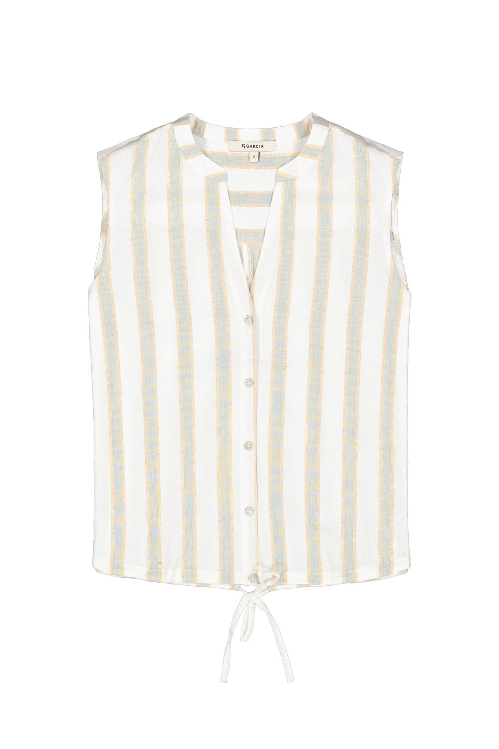 Sleeveless Button Up Stripe Blouse With Lurex