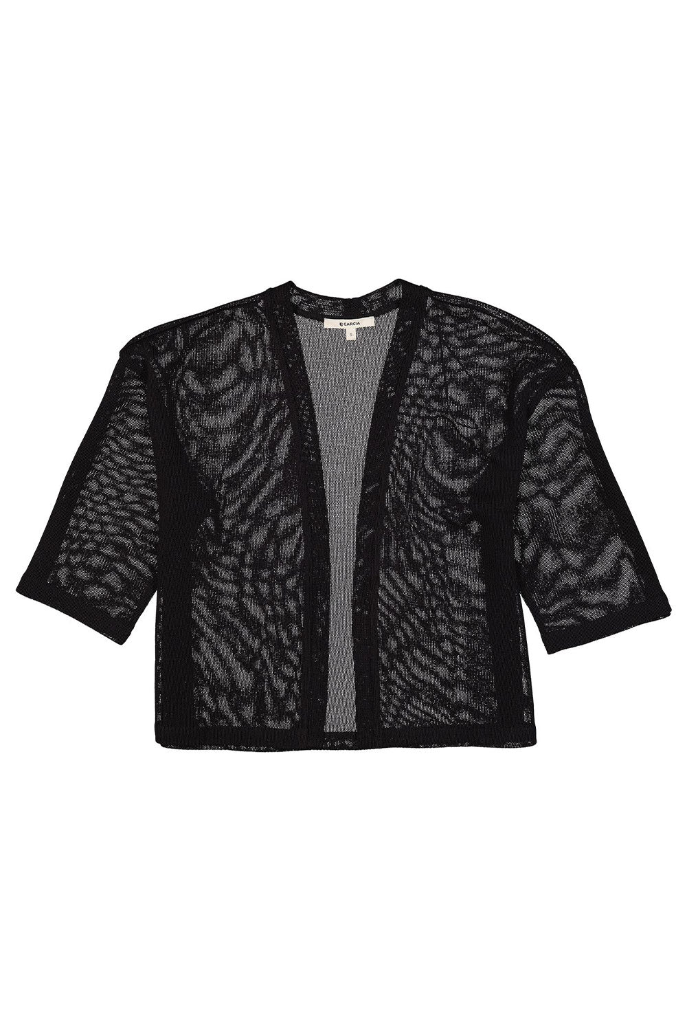 Garcia (Q40040) Women's Elbow Sleeve Open Front Cropped Cardigan in Black