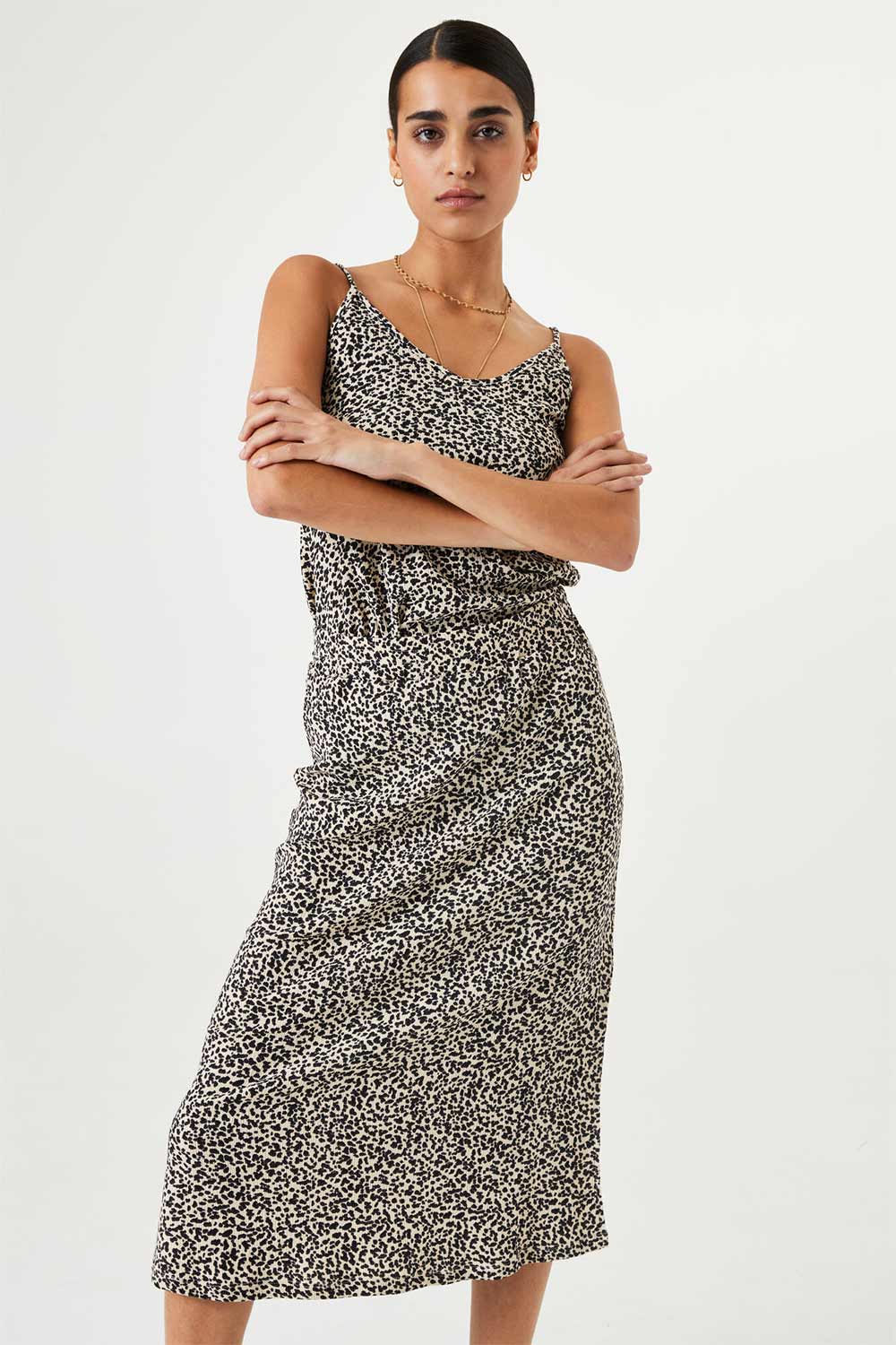 Front view of Garcia (Q40120) Women's Leopard Print Pull on Midi Skirt