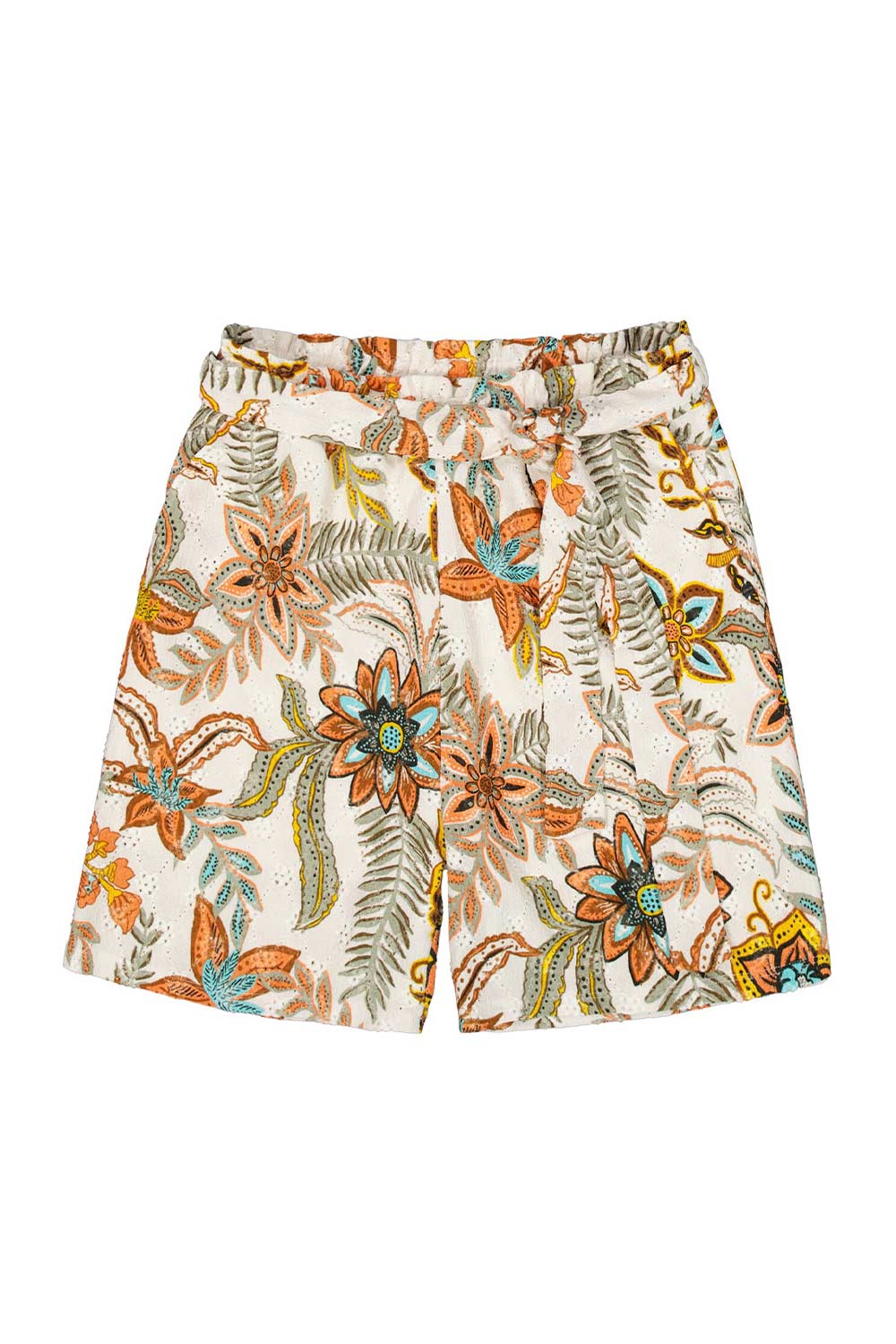 Garcia (Q40141) Women's High Rise Paper Bag Shorts with Tie Belt and Side Pockets in Retro Orange Floral Print