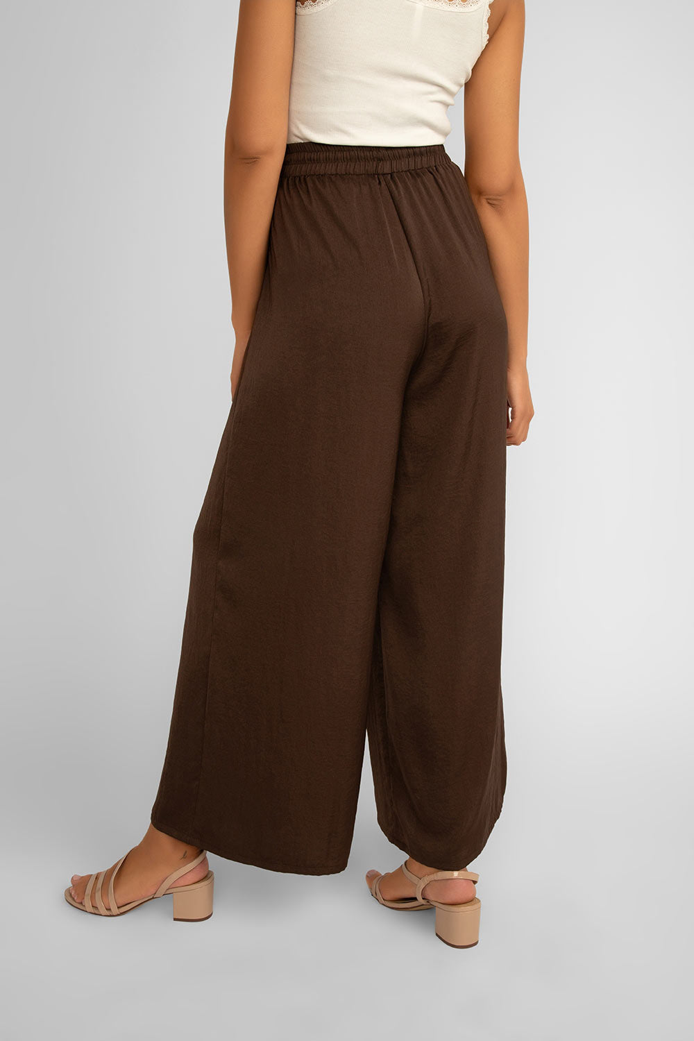 Back viw of Renuar Clothing (R10070-248) Women's Pull On Wide Leg Airflow Plazzo Pants in Chocolate Brown