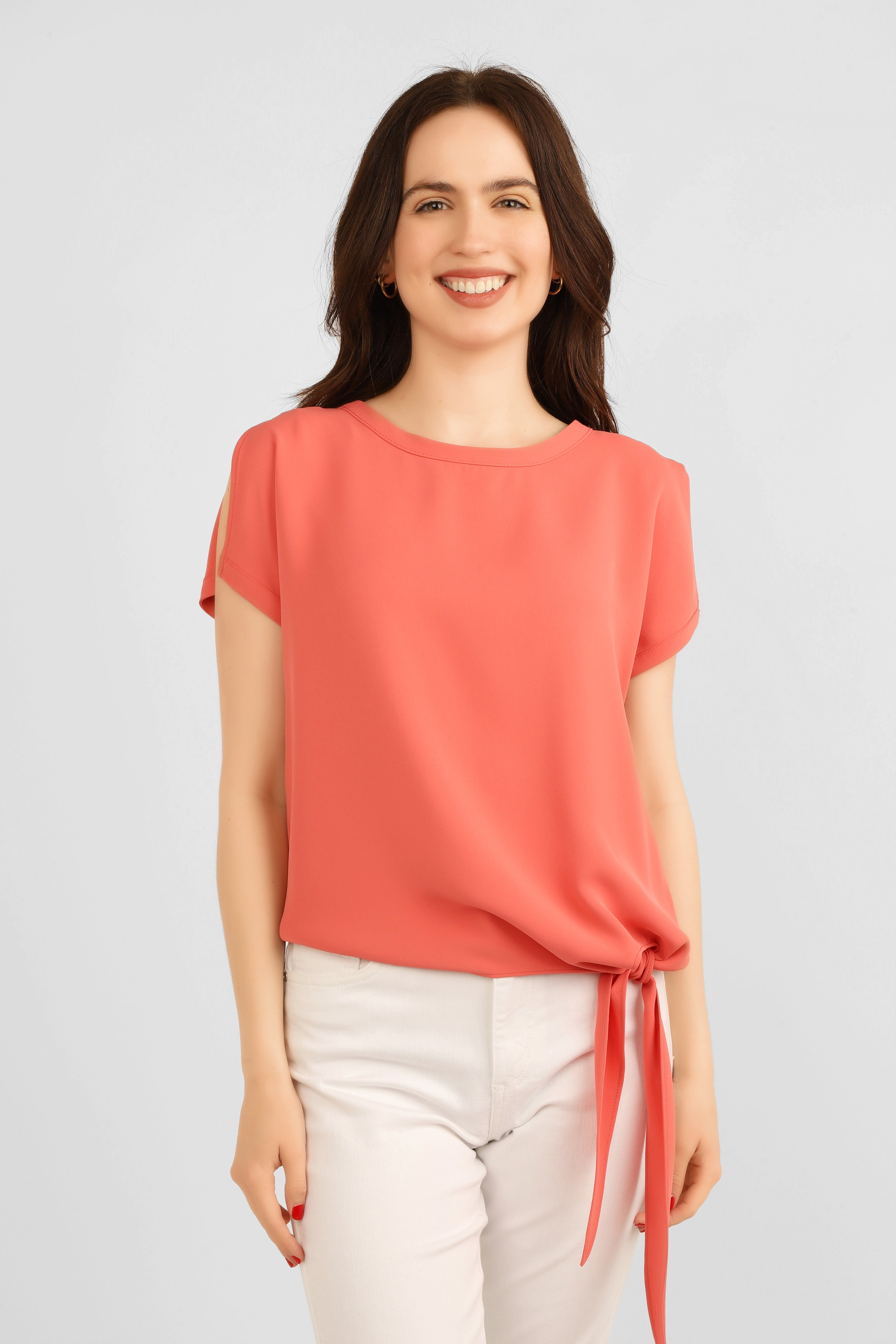 Women's Clothing FRANK LYMAN (181224) Short Sleeve Top with Side Tie in MELON