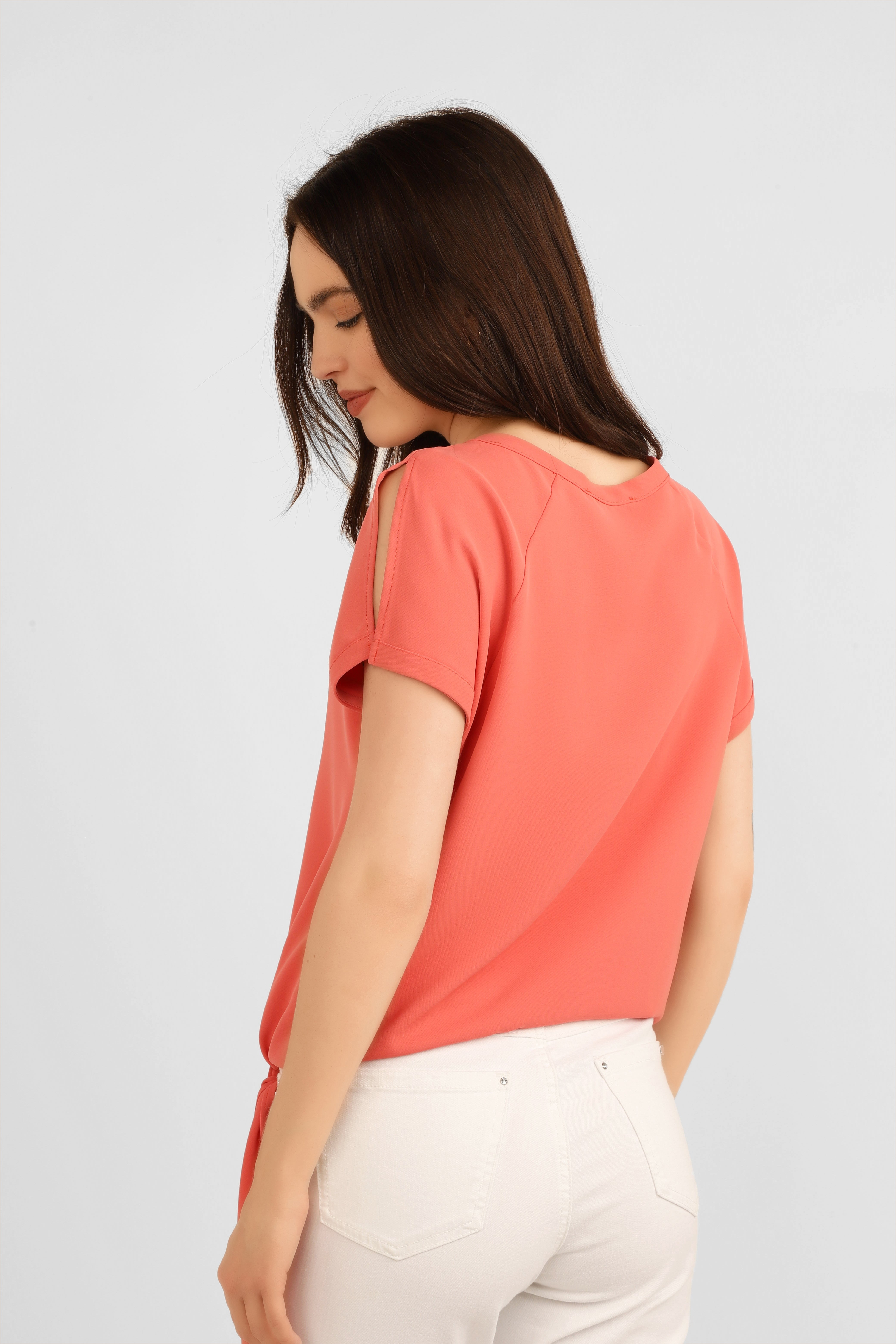 Women's Clothing FRANK LYMAN (181224) Short Sleeve Top with Side Tie in MELON