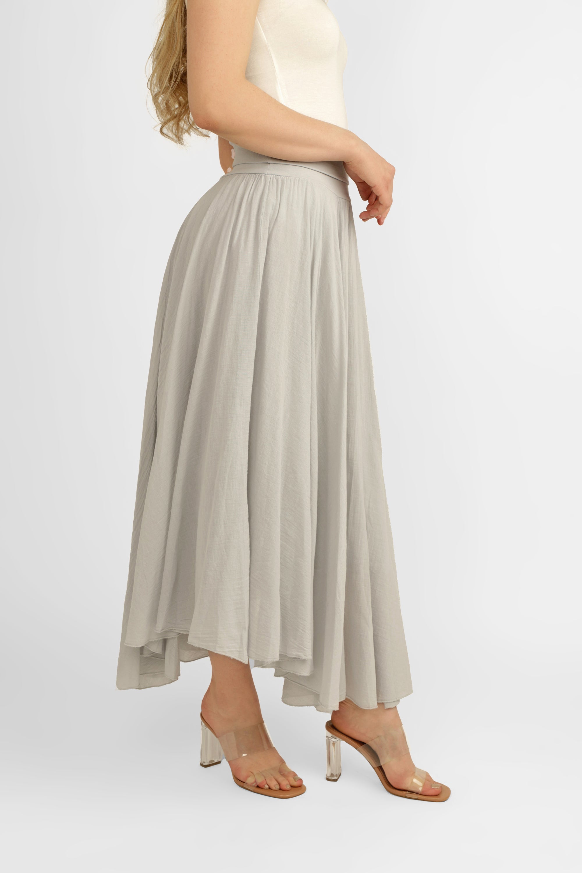 Me & Gee (L-6759) Flowy Cotton Maxi Skirt in Dove Grey