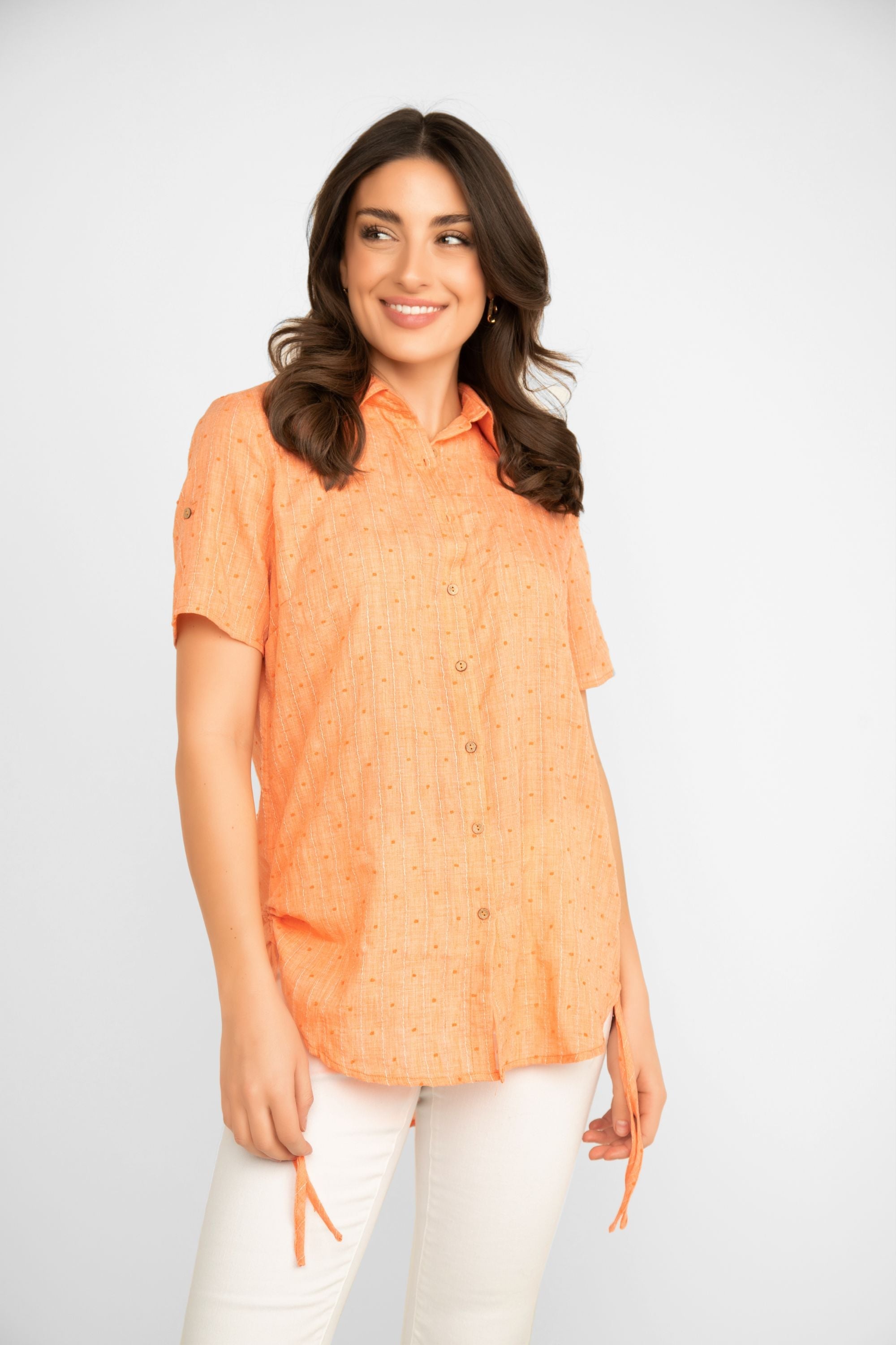 Women's Clothing ALISON SHERI (A41018) Short Sleeve Button Front Shirt in ORANGE