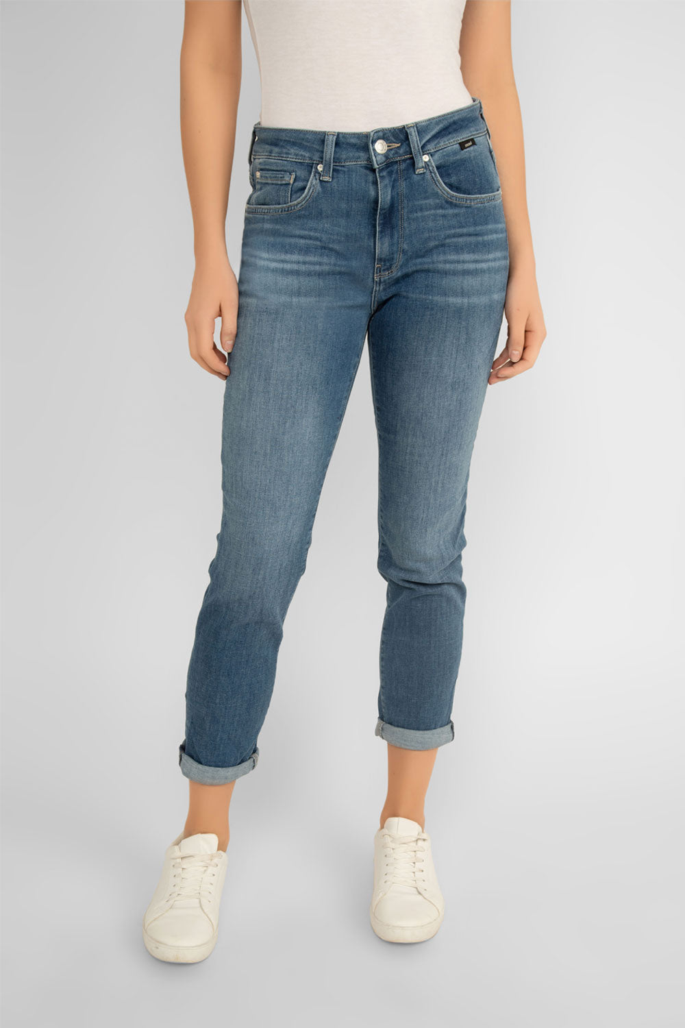 Front view of Mavi Jeans - Women's Denim - Kathleen Brushed Slim Boyfriend Jeans in Blue wash