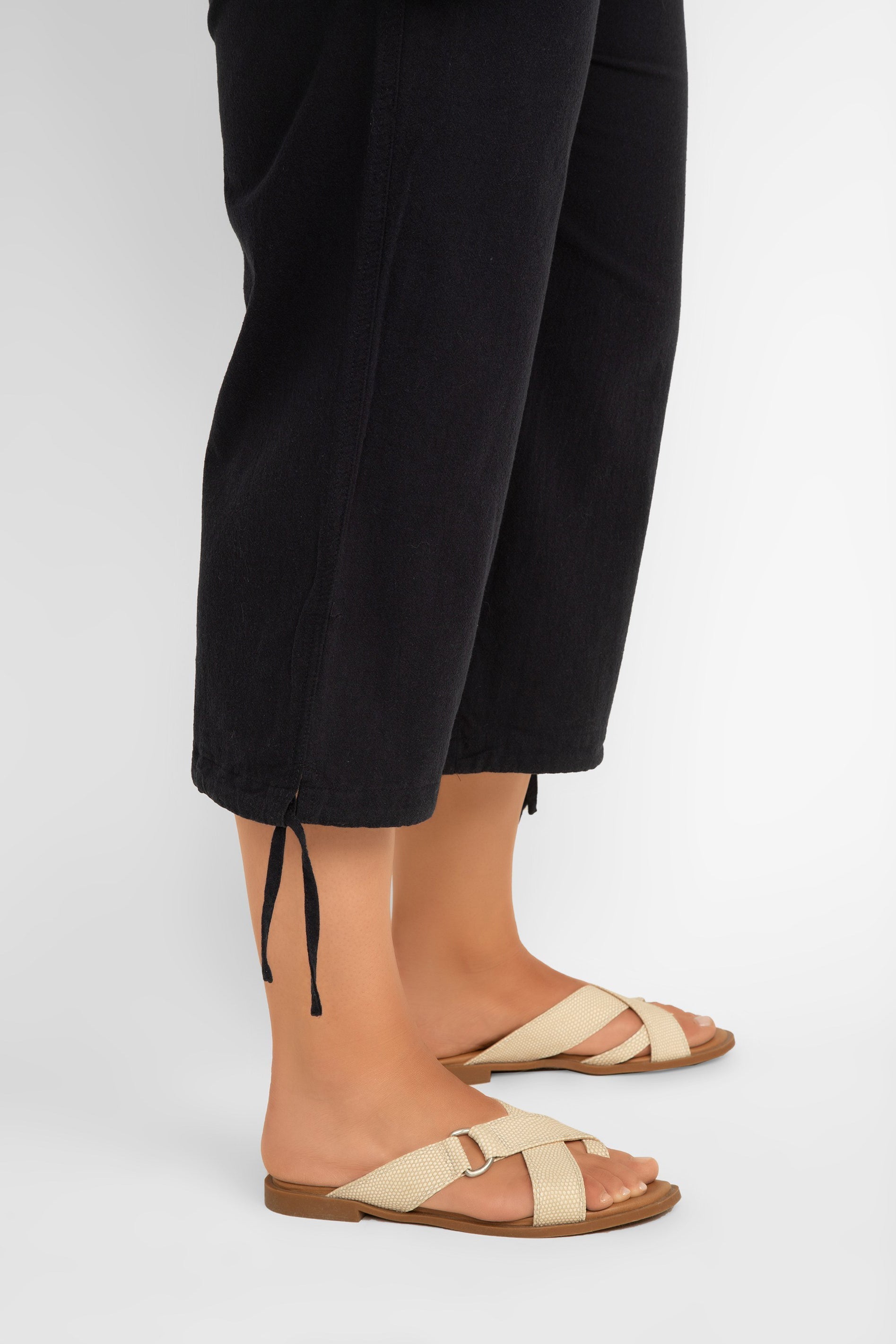 Soya Concept (17193-T3) Women's Textured Cotton Pull On Cropped Pants with pocket and tied hems in Navy