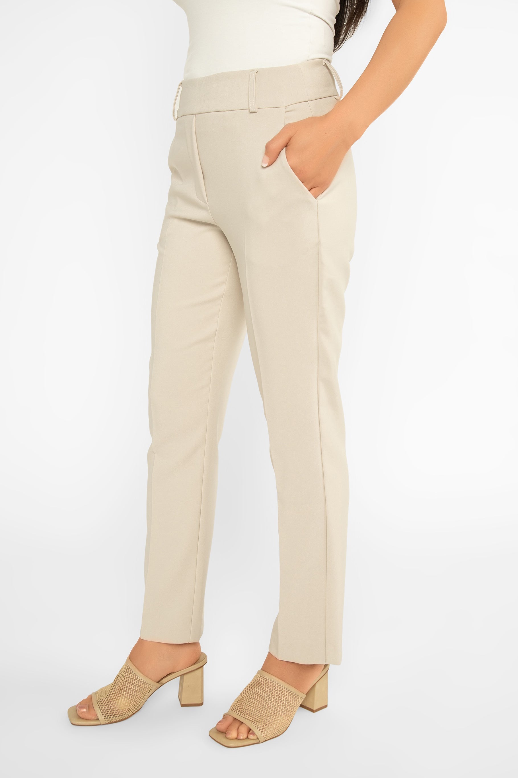 Joseph Ribkoff (241188) Lux Twill Slim Cropped Pants in Moonstone Beige