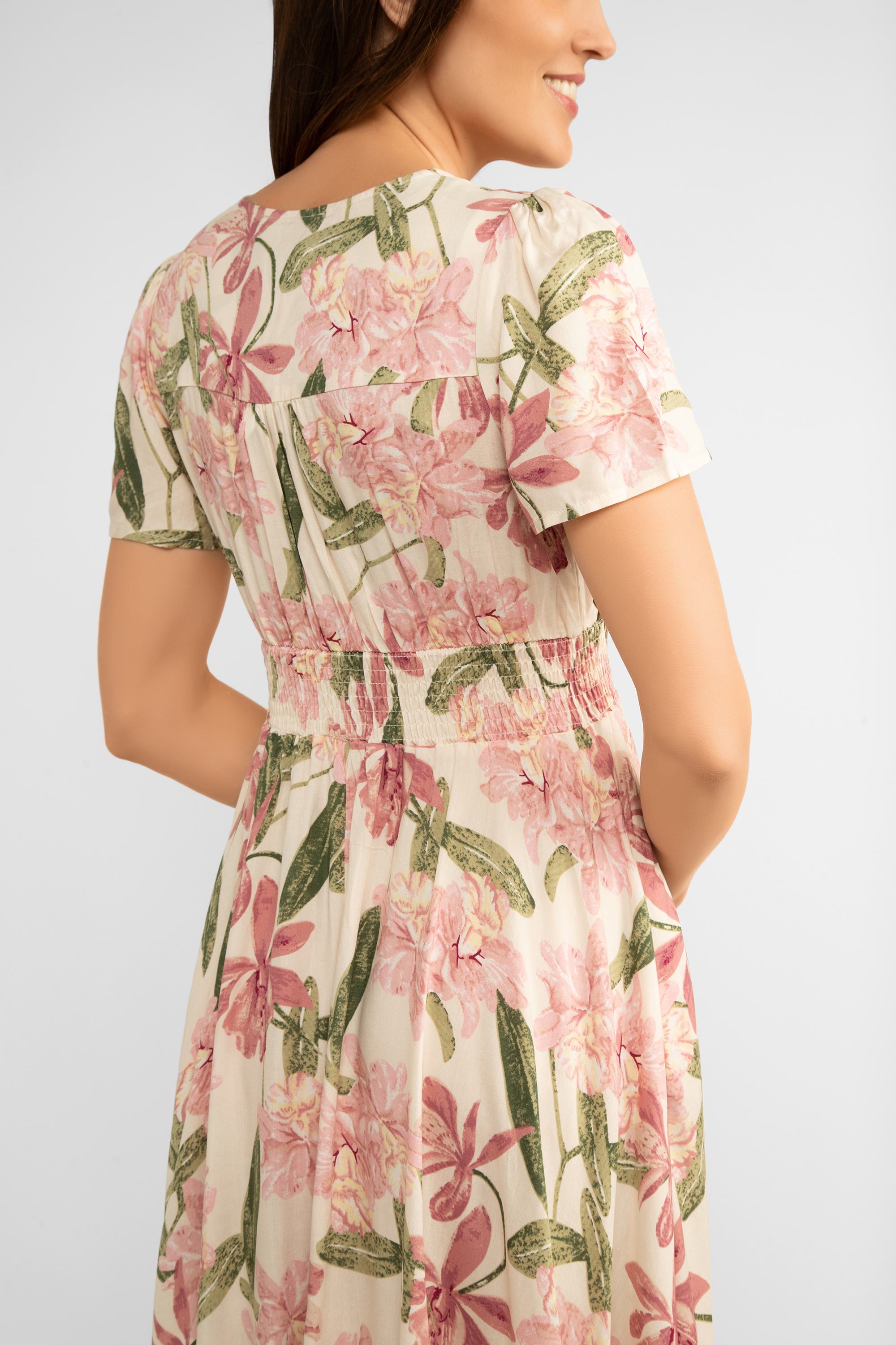 Pink Floral Button Front Dress