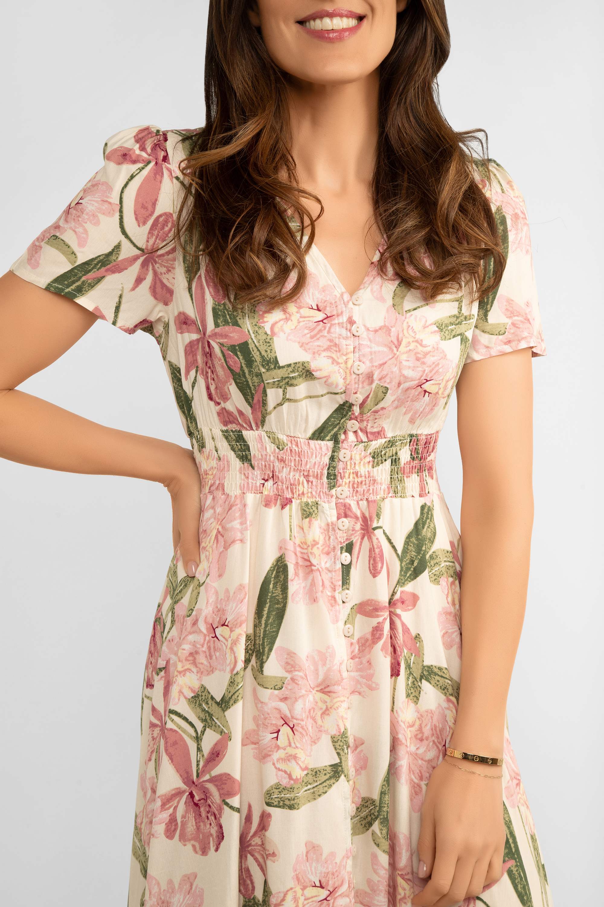 Pink Floral Button Front Dress