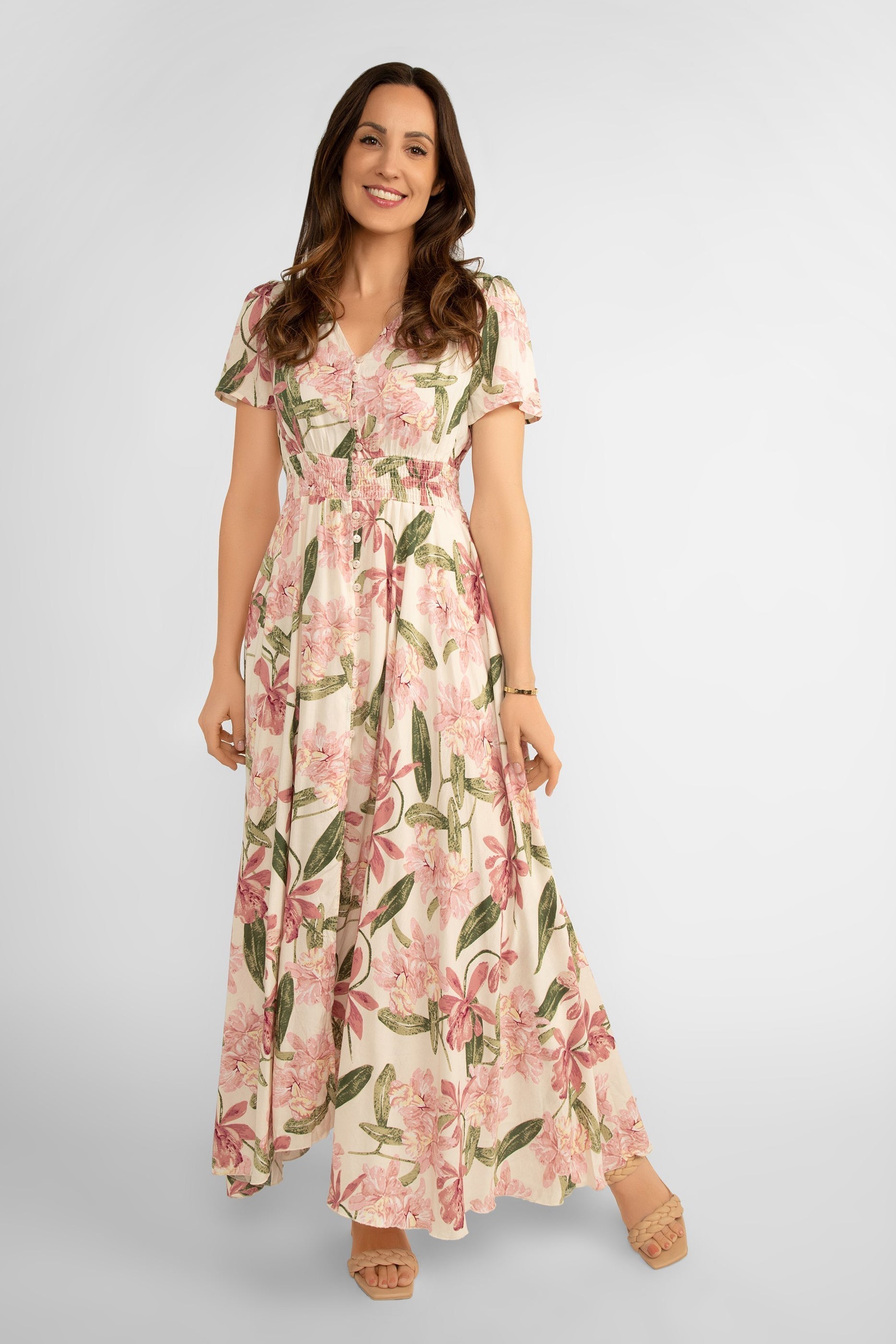 Pink Floral Button Front Dress