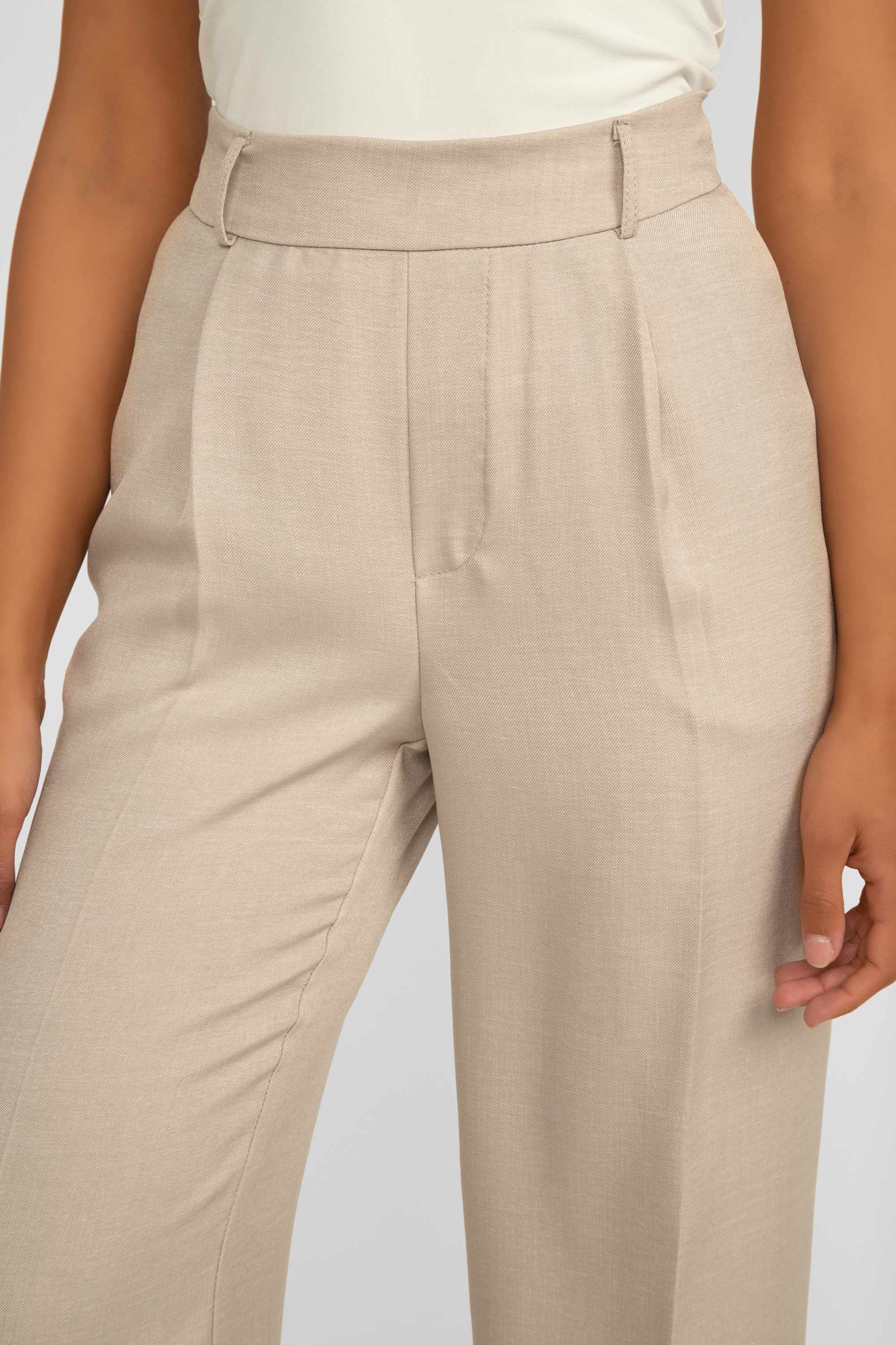 Frank Lyman (246336) Women's High Rise Wide Leg Pants with Side Pockets in Oatmeal Beige