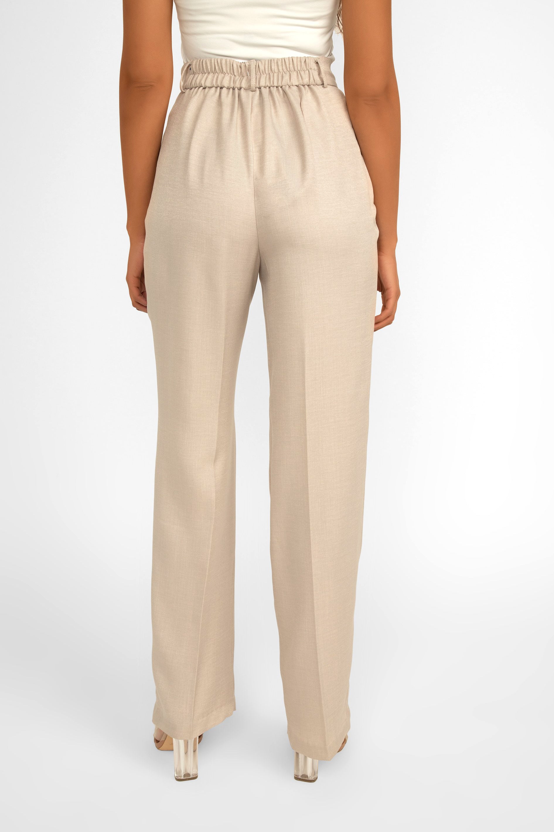 Frank Lyman (246336) Women's High Rise Wide Leg Pants with Side Pockets in Oatmeal Beige