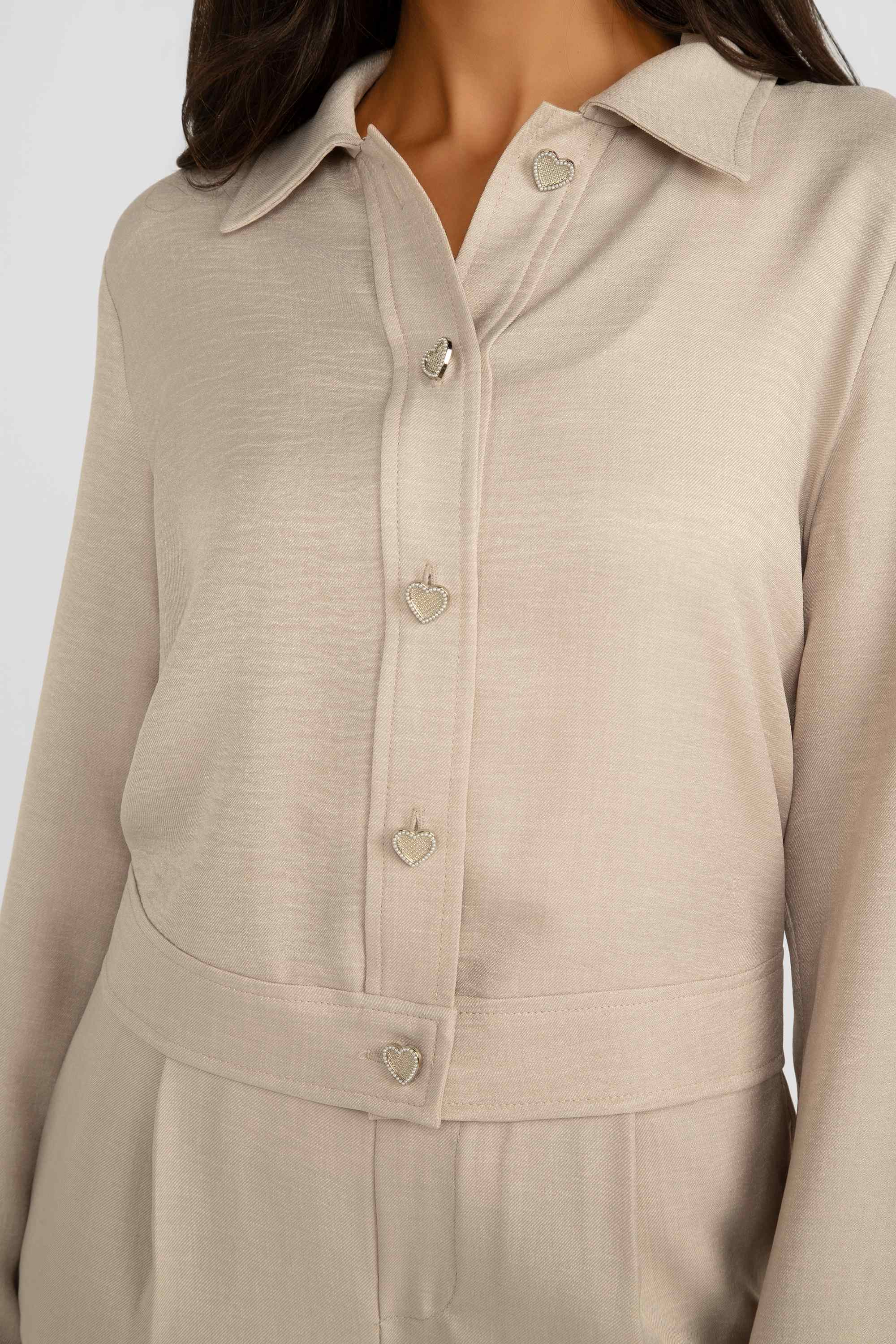 Frank Lyman (246337) Women's Long Sleeve, Button Front, Cropped Jacket with Collar in Oatmeal beige