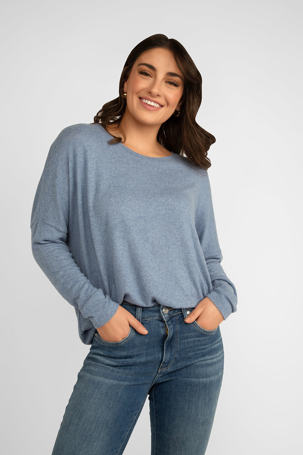 Soya Concept (24788S4) Women's Long Sleeve Brushed Knit Top in Blue