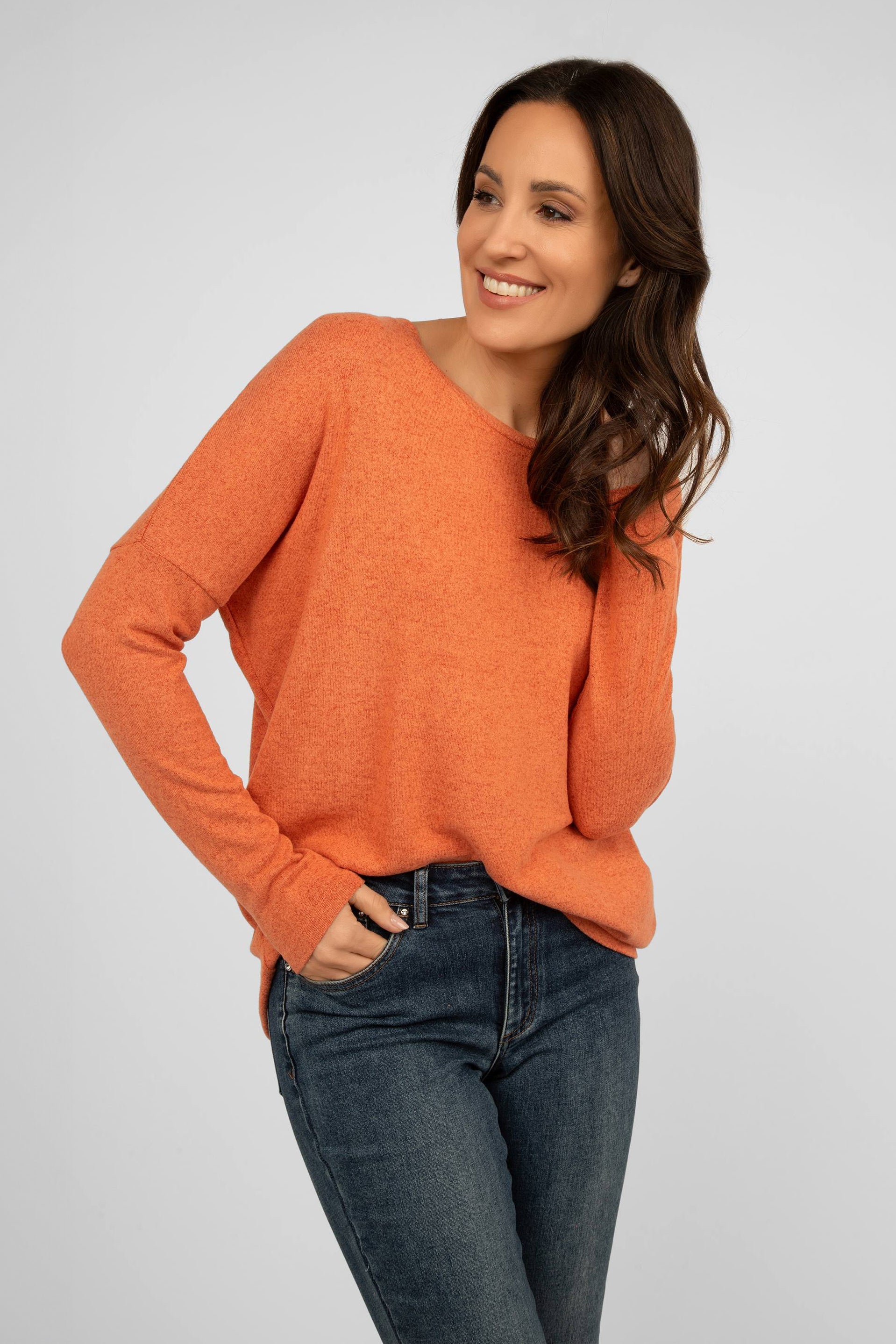 Soya Concept (24788S4) Women's Long Sleeve Brushed Knit Top in Dusty Clay Orange