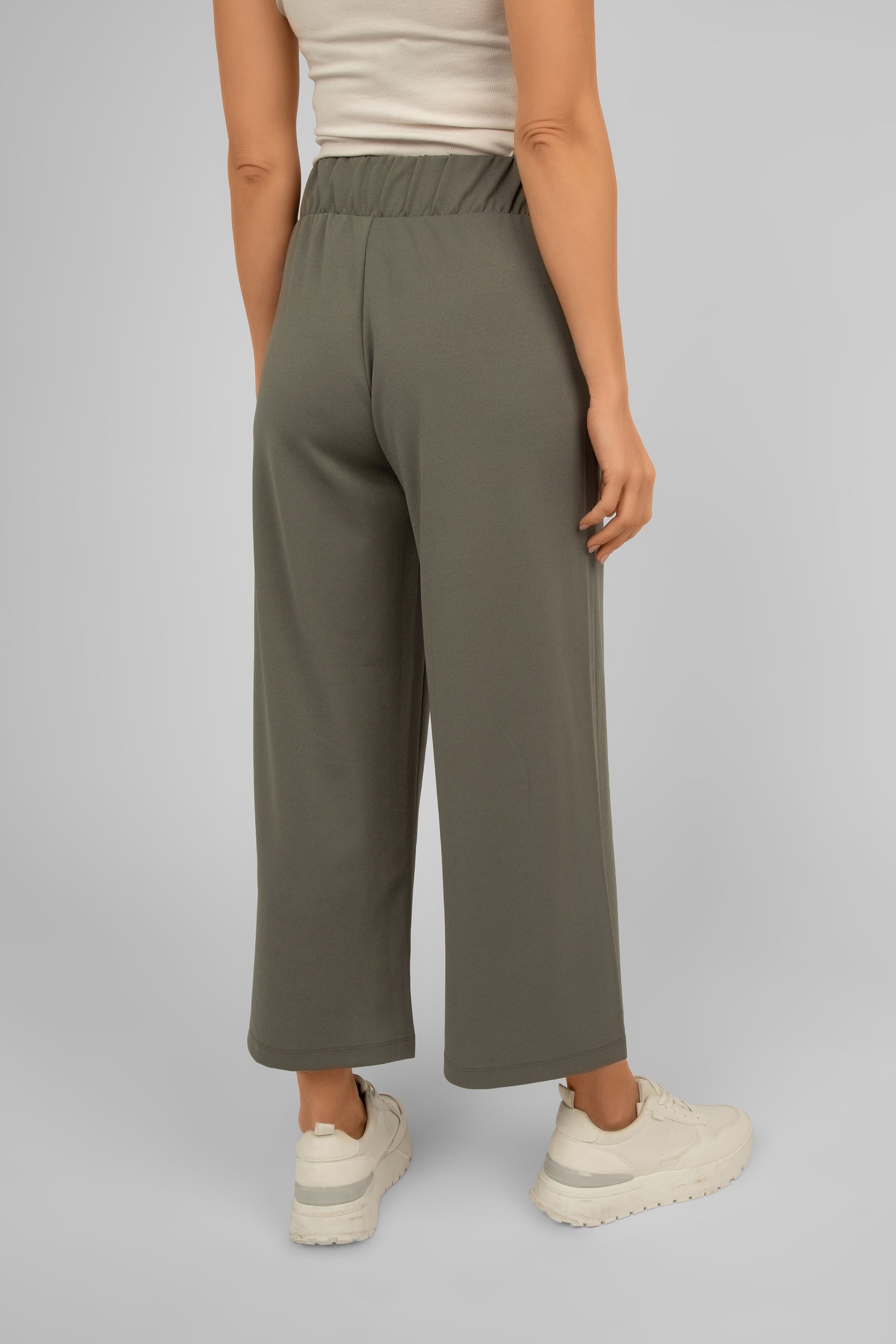 Back view of Soya Concept (25330) Women's Pull On Wide Leg Cropped Pants in Misty Green