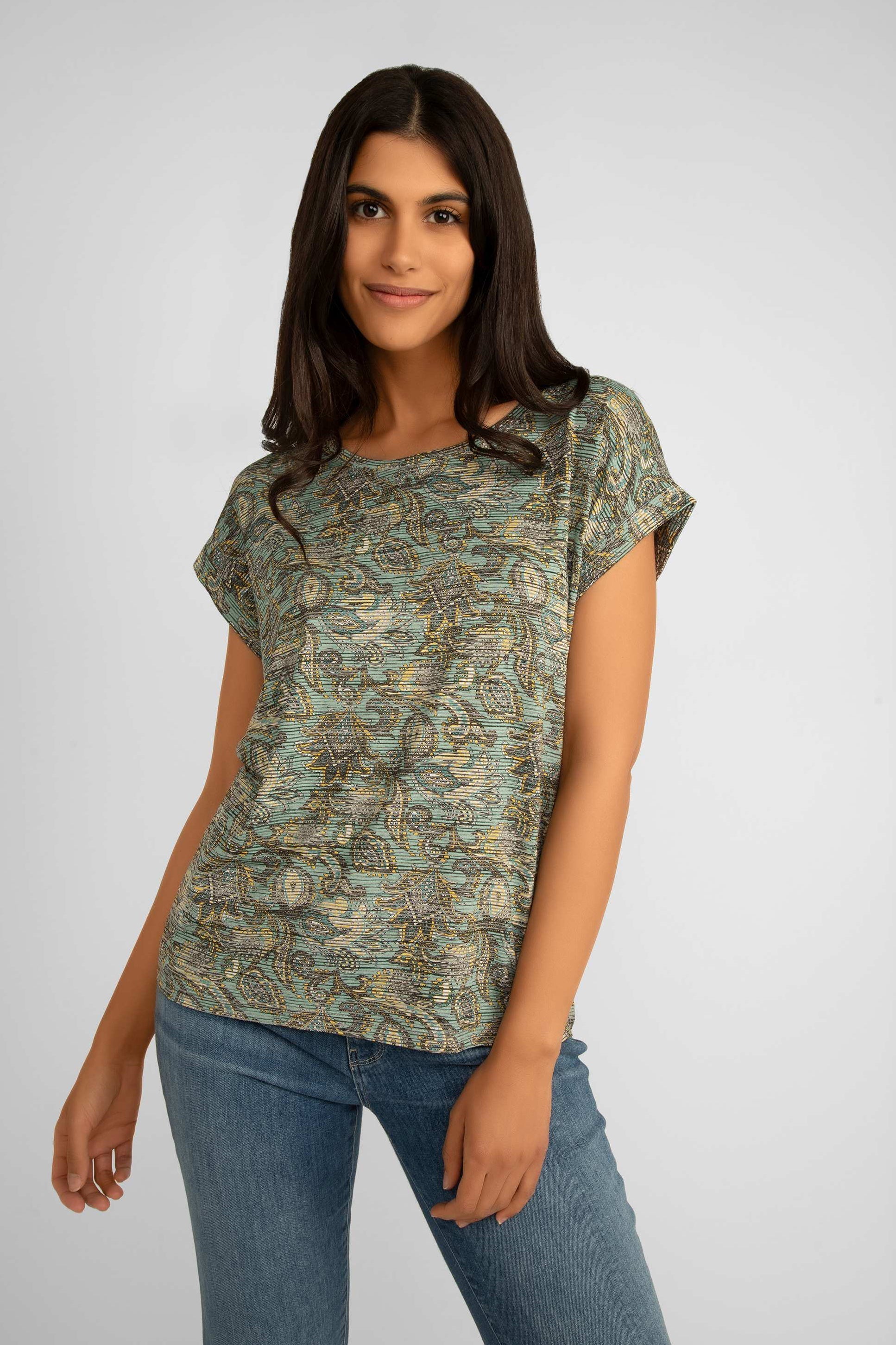 Soya Concept (26511) Women's Short Cap Sleeve Aqua Paisley Tee