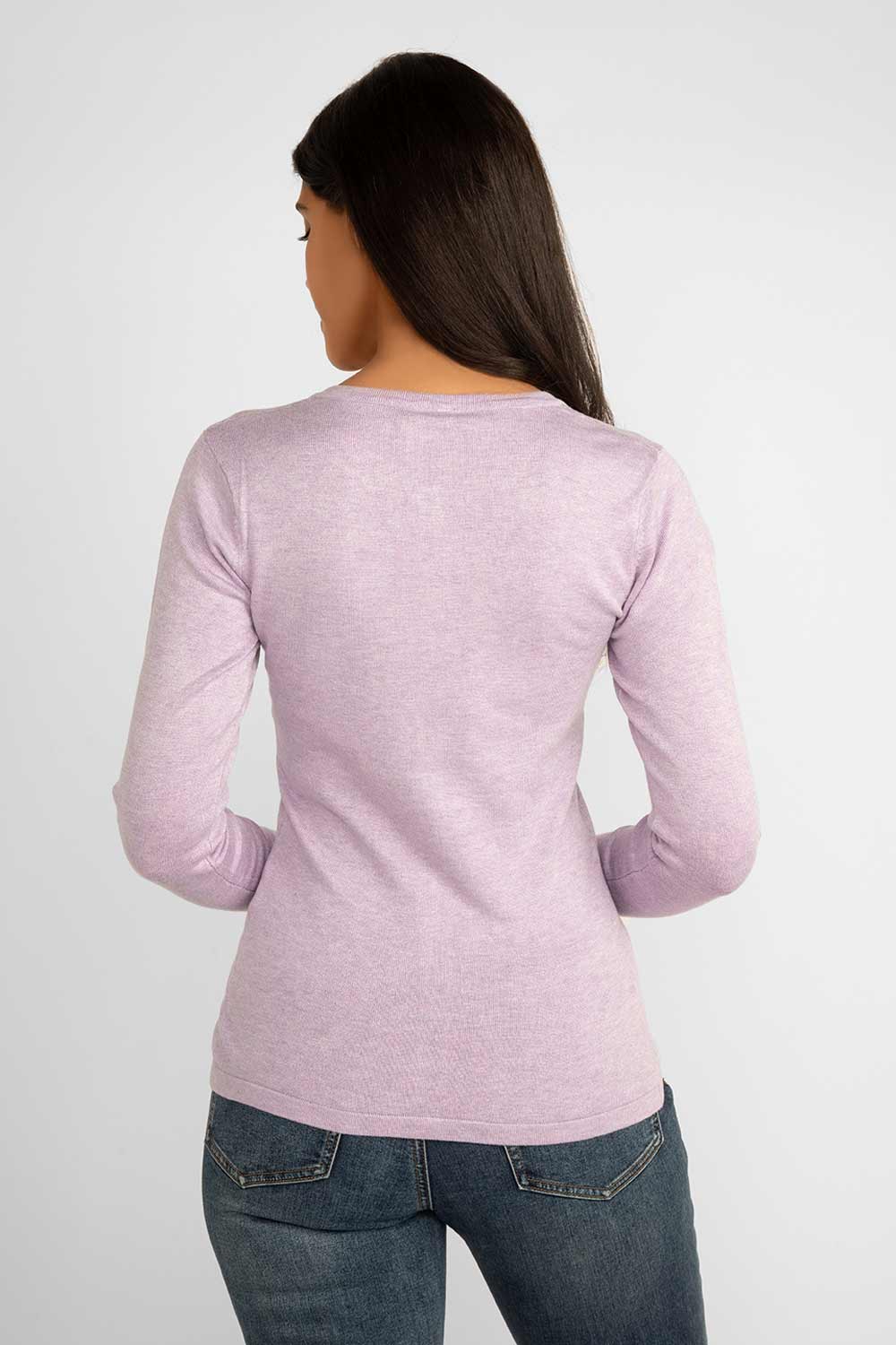 Back view of Soya Concept (39005) Women's Long Sleeve Lightweight Fitted Button Up Cardigan in Lilac Purple