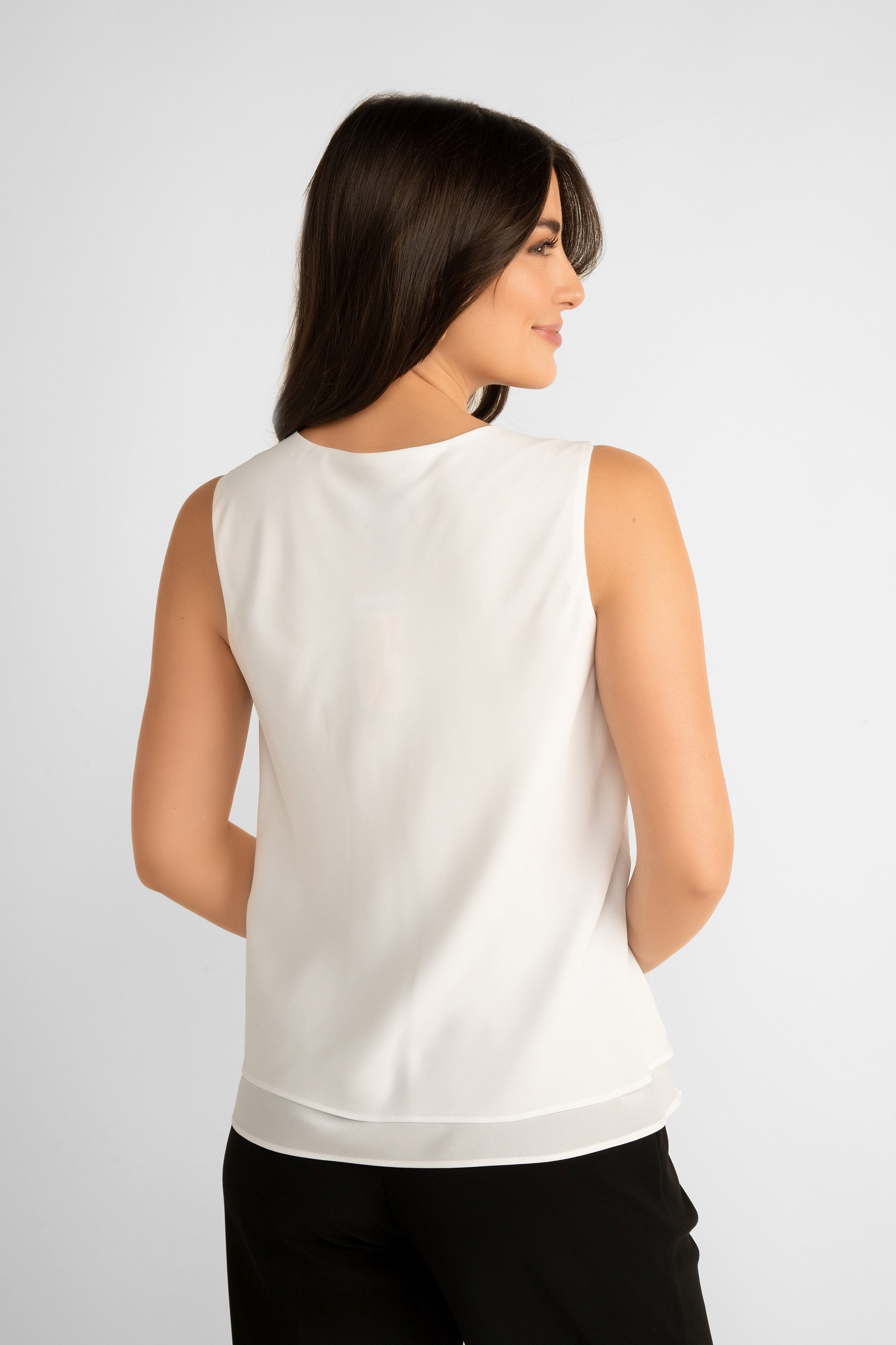 Back viewof Frank Lyman (61175) Women's Sleeveless Layered V-neck Tank Top in White