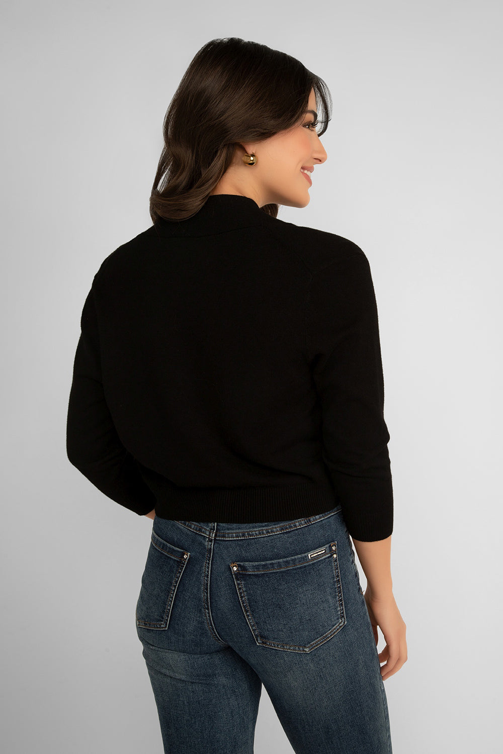 Back view of Carre Noir (6913) Women's Long Sleeve Everyday Classic Bolero in Black