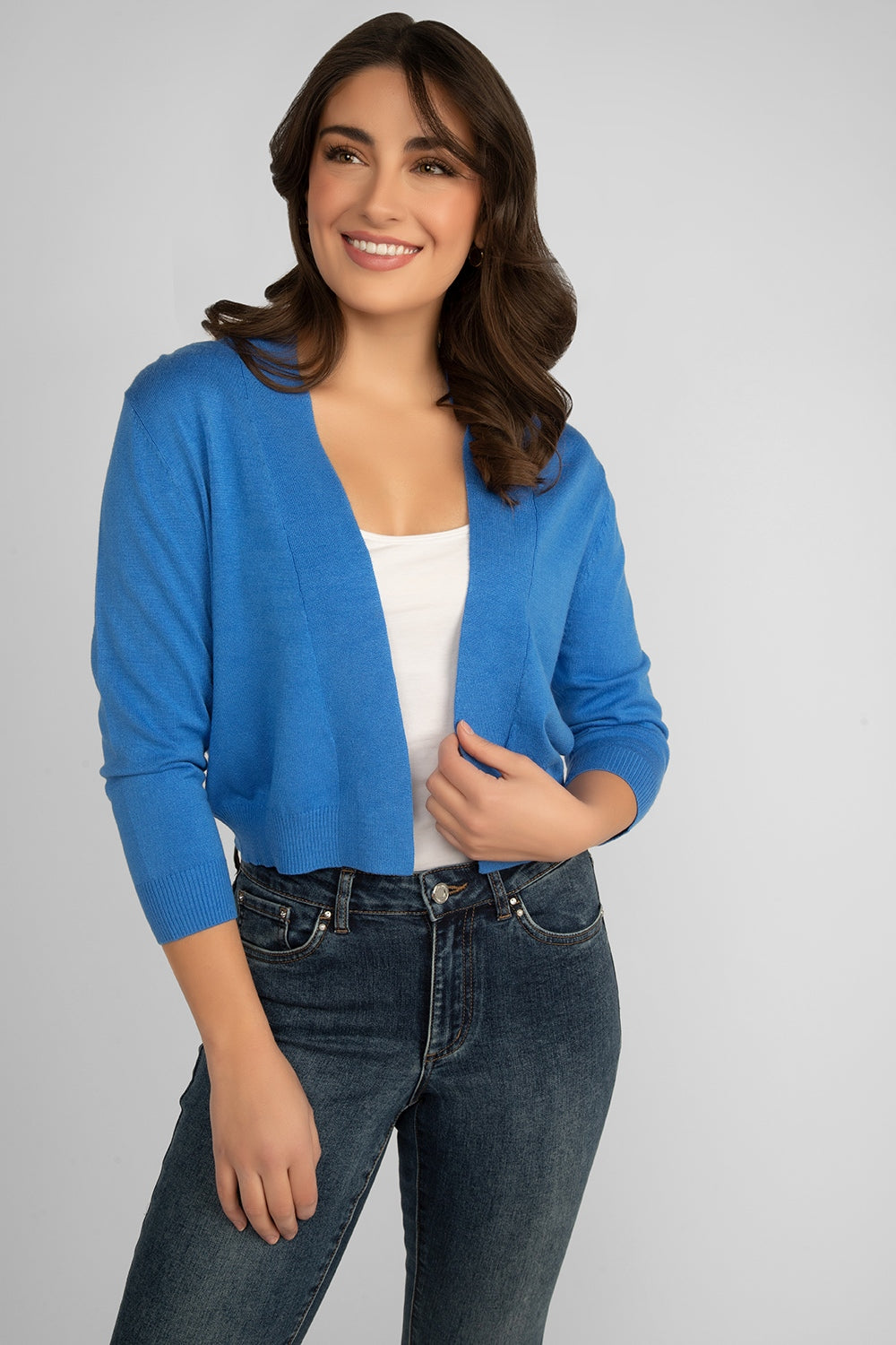 front view of Carre Noir (6913) Women's Long Sleeve Everyday Classic Bolero in Blue