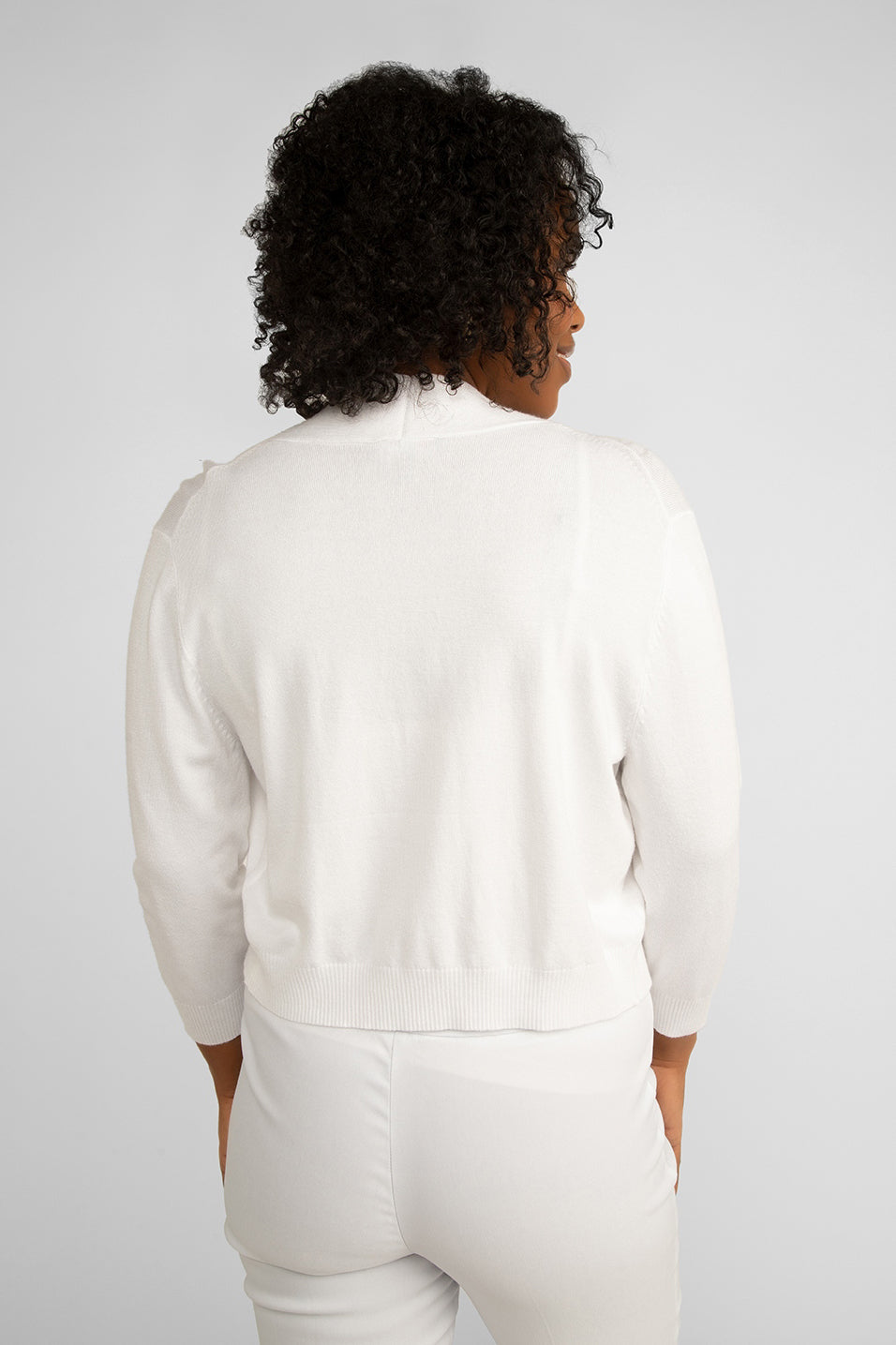 Back view of Carre Noir (6913) Women's Long Sleeve Everyday Classic Bolero in White