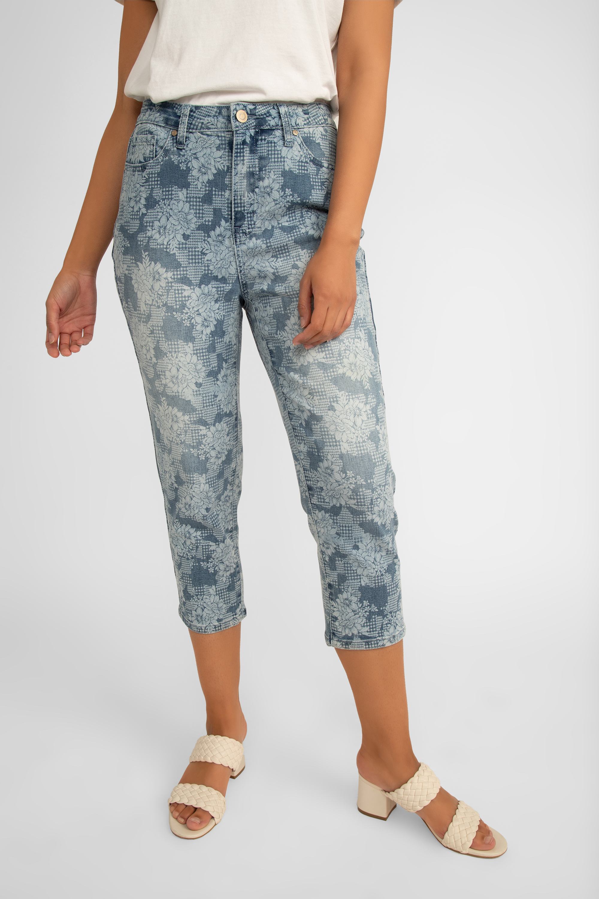 5 Pocket Washed Out Floral Jean Capris