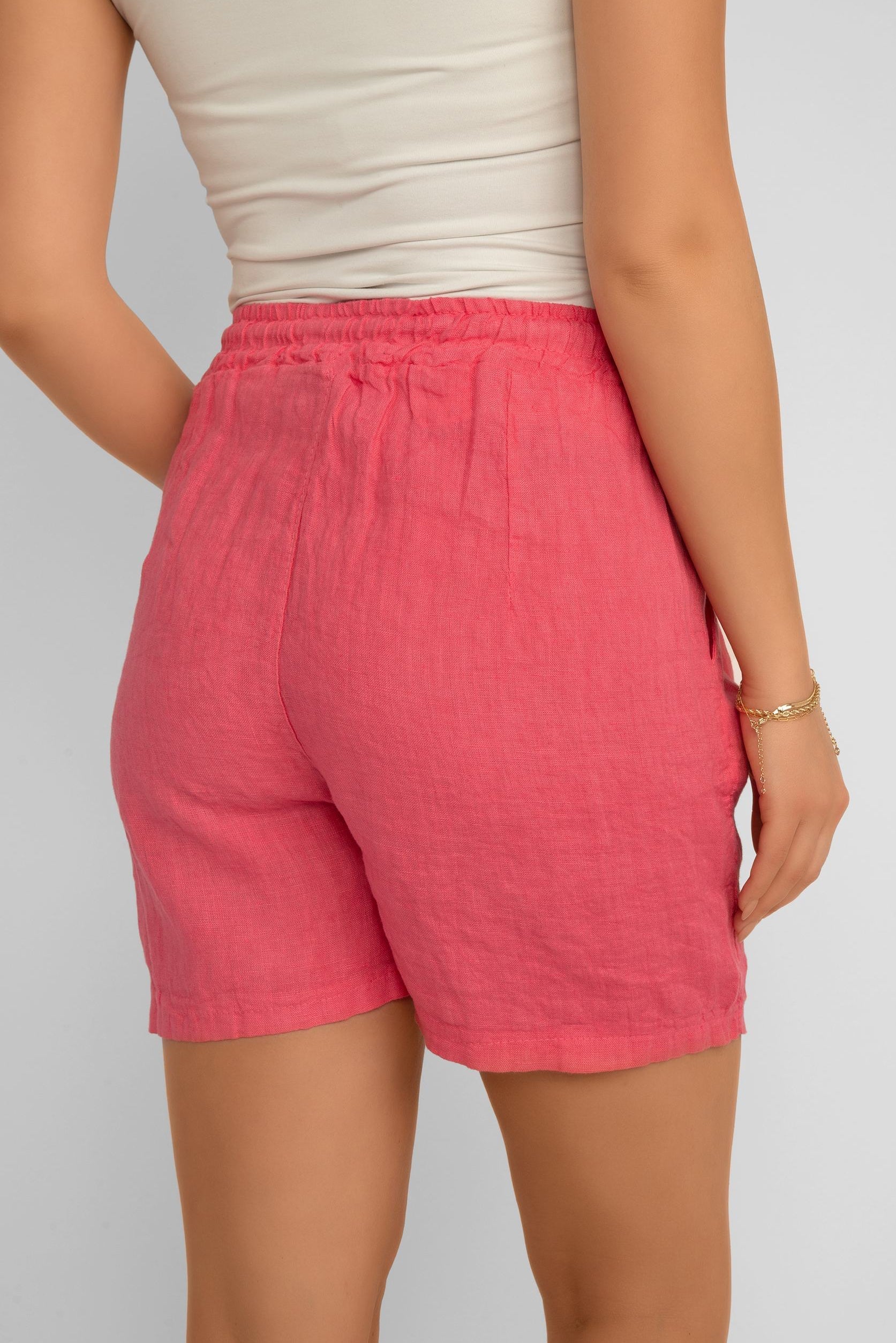 Elissia (CM21115) Women's Pull-on Linen Shorts with Pockets in Pink