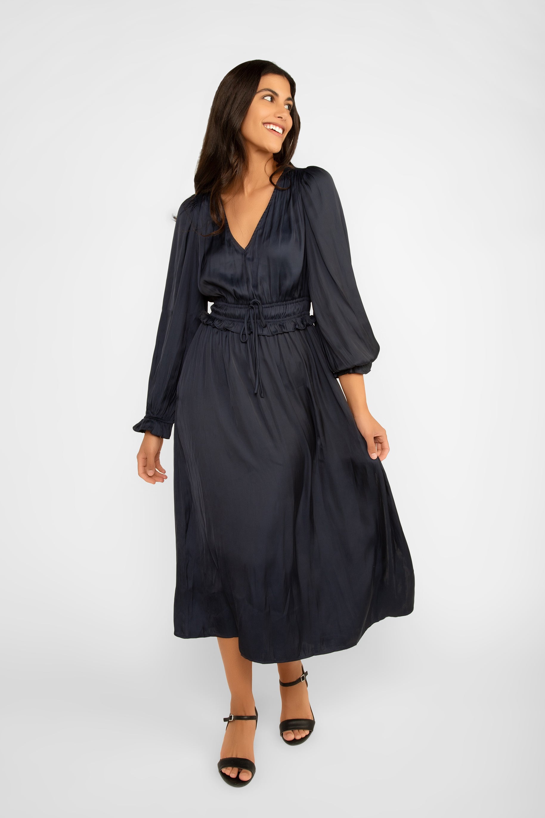 Long Sleeve Satin Midi Dress