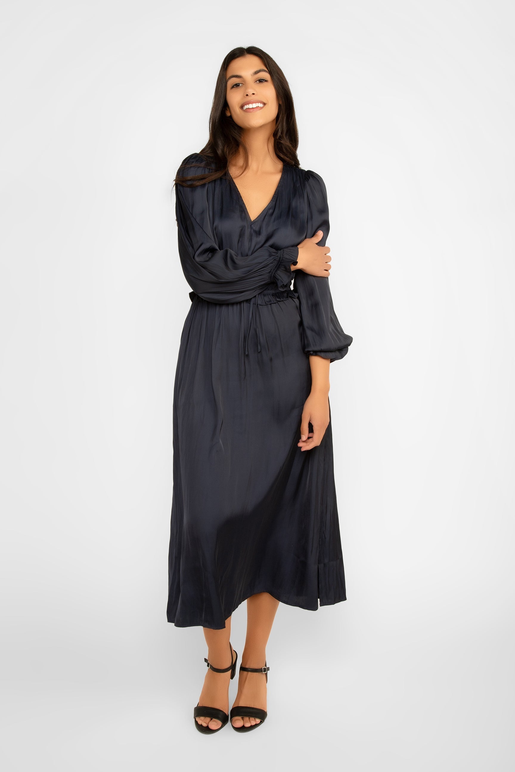 Long Sleeve Satin Midi Dress