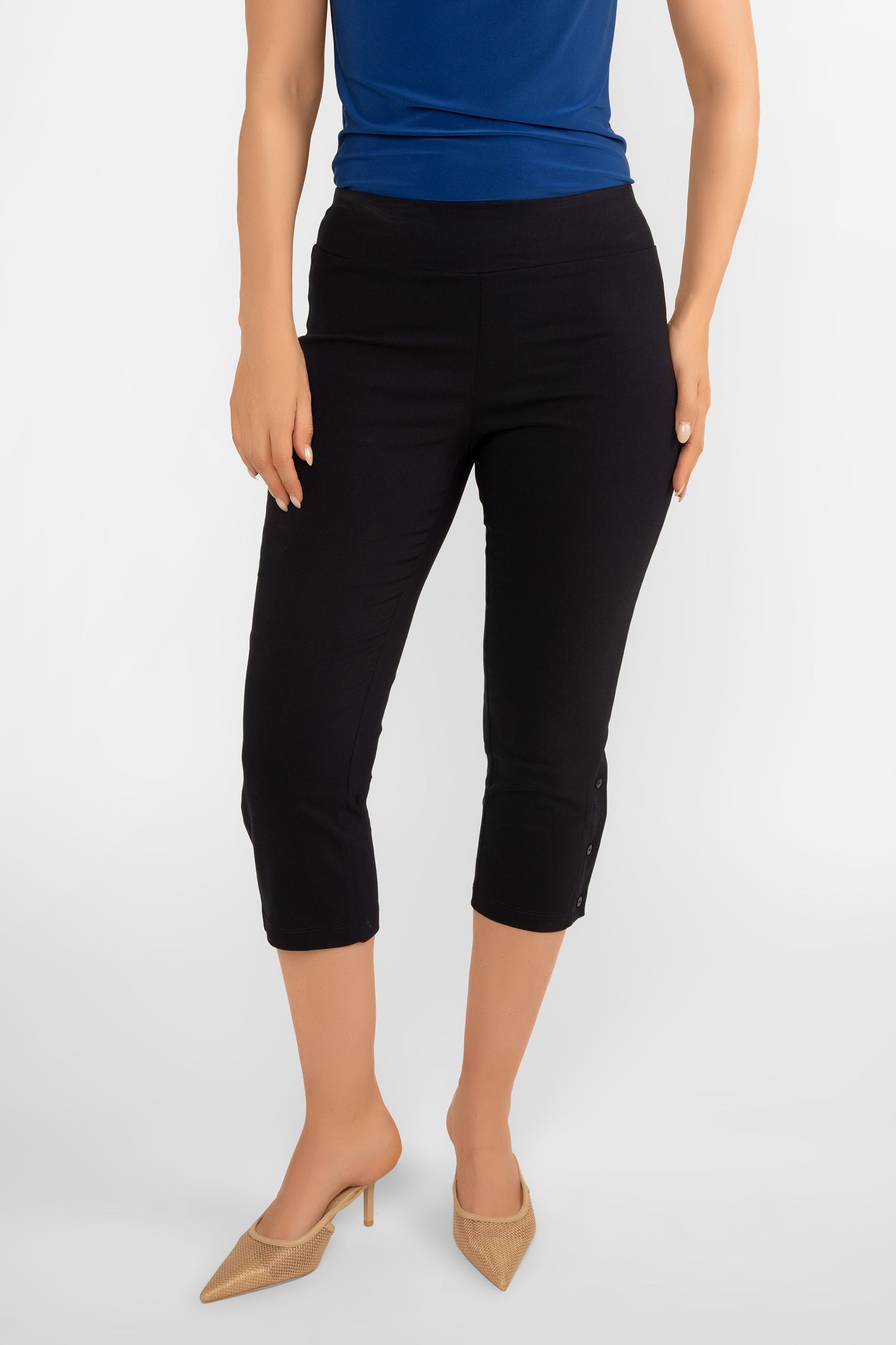 Picadilly (F M959 PR)  Women's Slim Fit Capris with button trim on hem in Capris  BluePicadilly (F M959 PR Women's Slim Fit Capris with button trim on hem in Navy