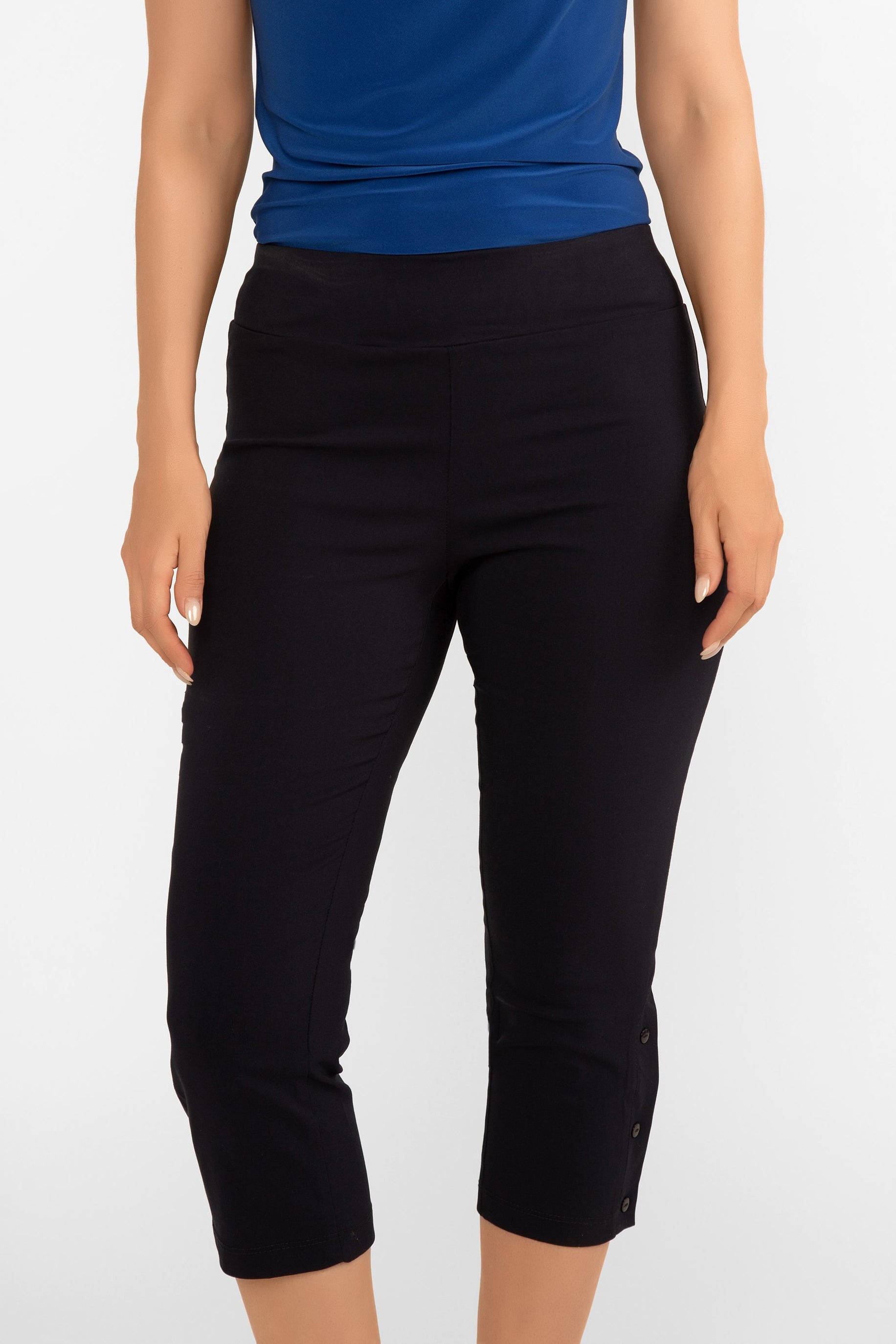 Picadilly (F M959 PR)  Women's Slim Fit Capris with button trim on hem in Capris  BluePicadilly (F M959 PR Women's Slim Fit Capris with button trim on hem in Navy