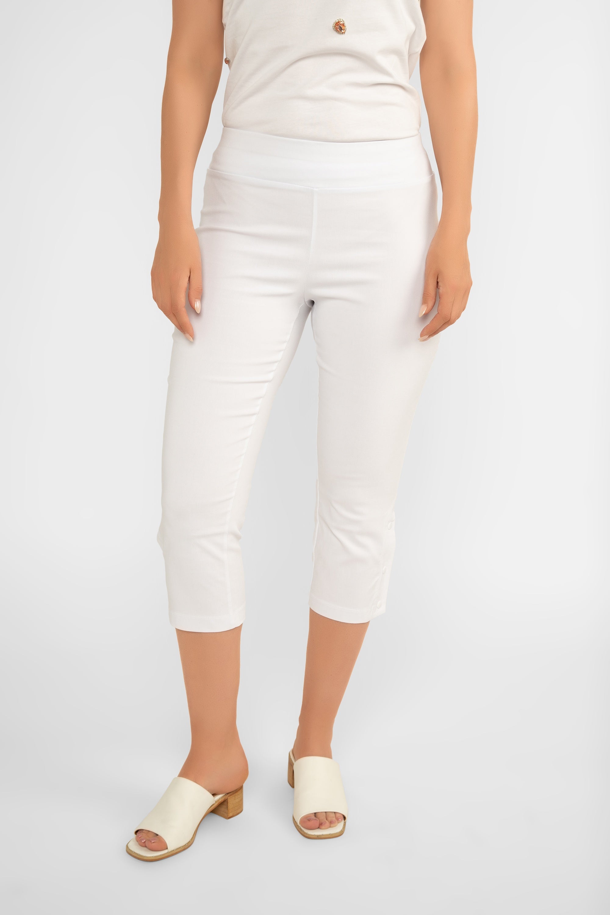 Picadilly (F M959 PR)  Women's Slim Fit Capris with button trim on hem in Capris  BluePicadilly (F M959 PR Women's Slim Fit Capris with button trim on hem in  White