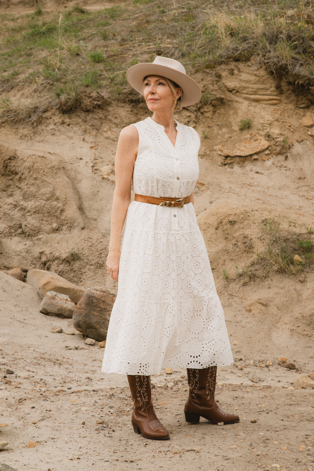 Cotton Eyelet Lace Midi Dress