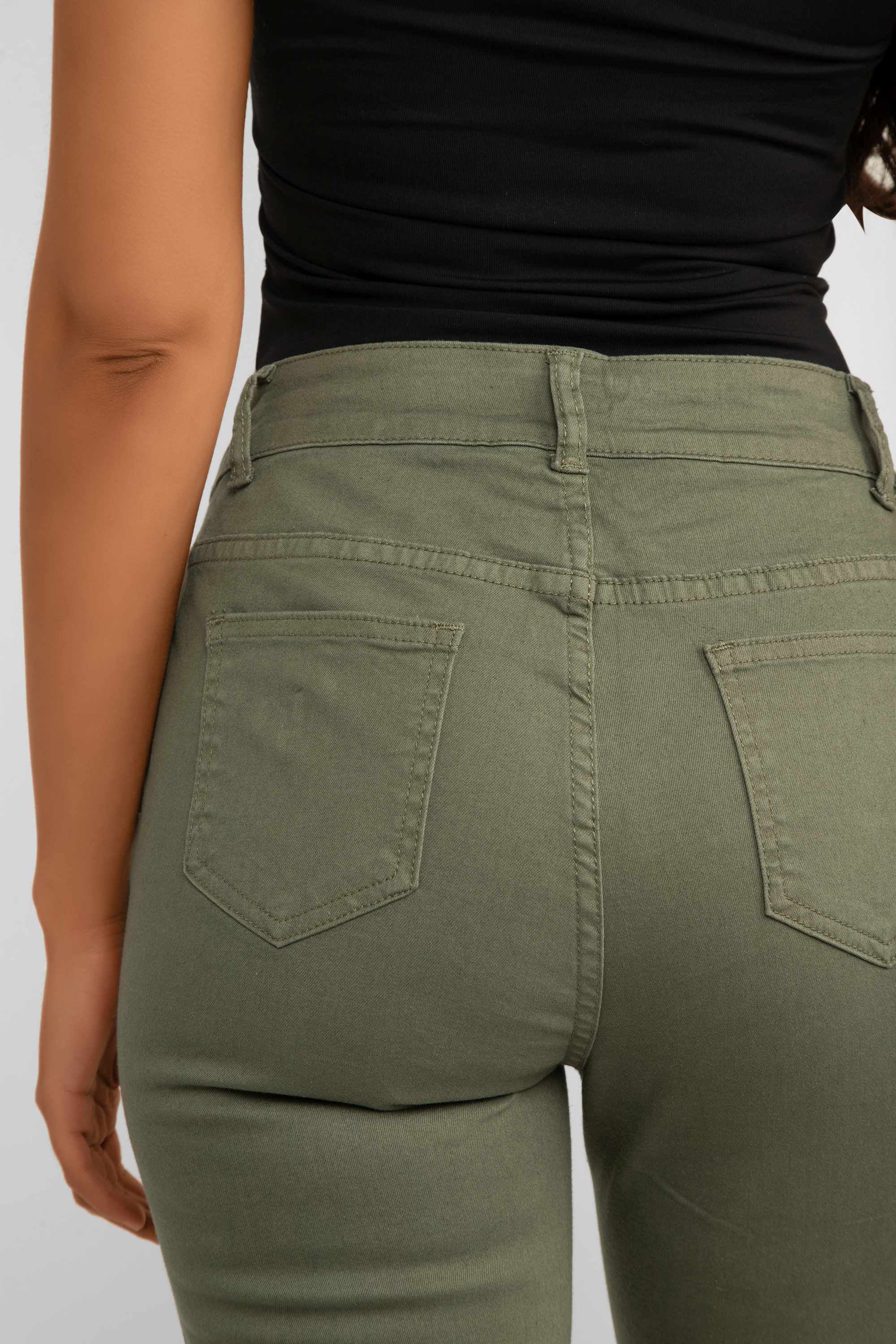 Picadilly (J6051) Women's Slim Fit, Cropped Jeans with Frayed Hem in Khaki Green