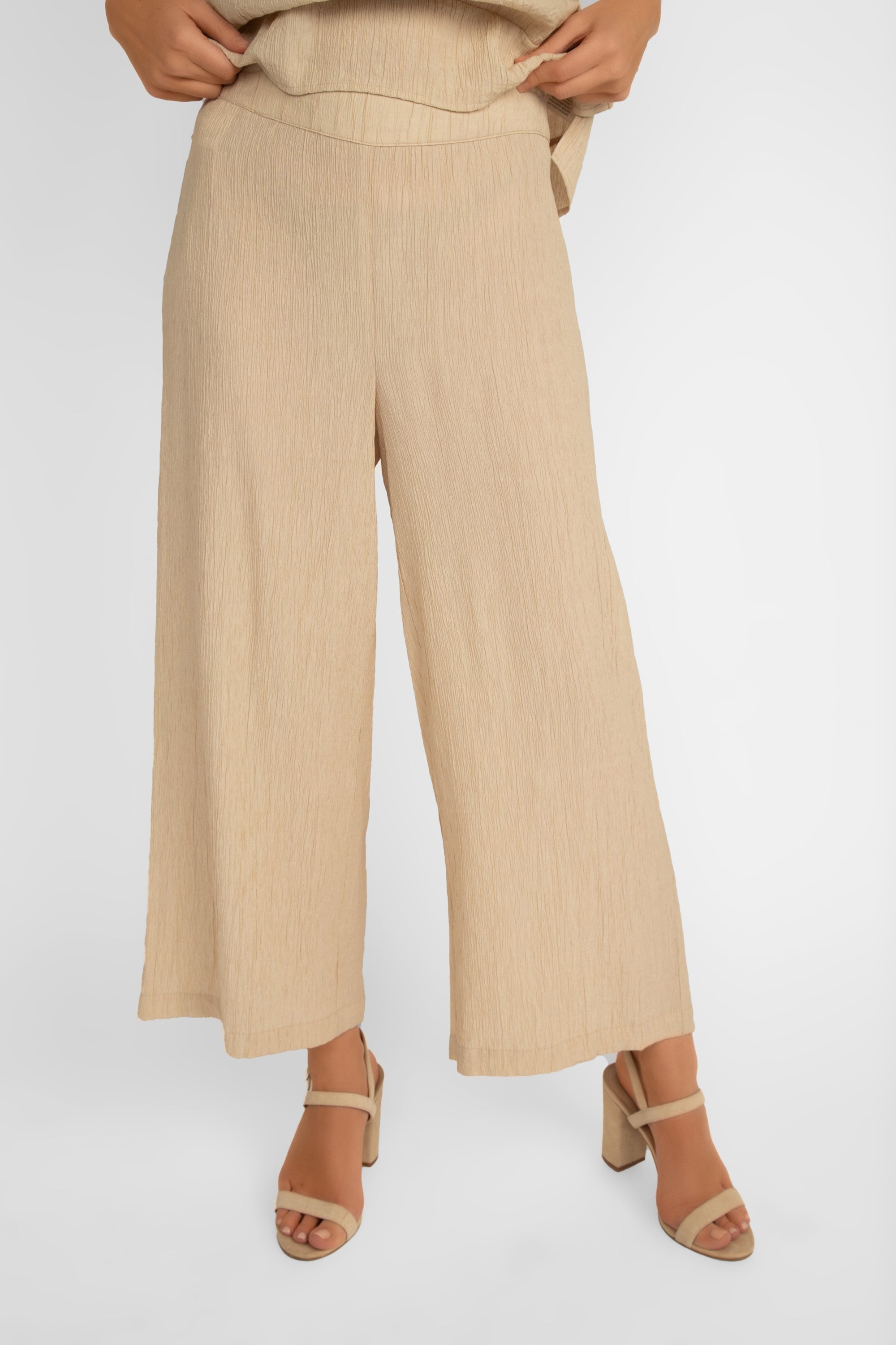 Picadilly (JM034) Women's High Rise Wide Leg Textured Viscose Pants in Milk tea Beige