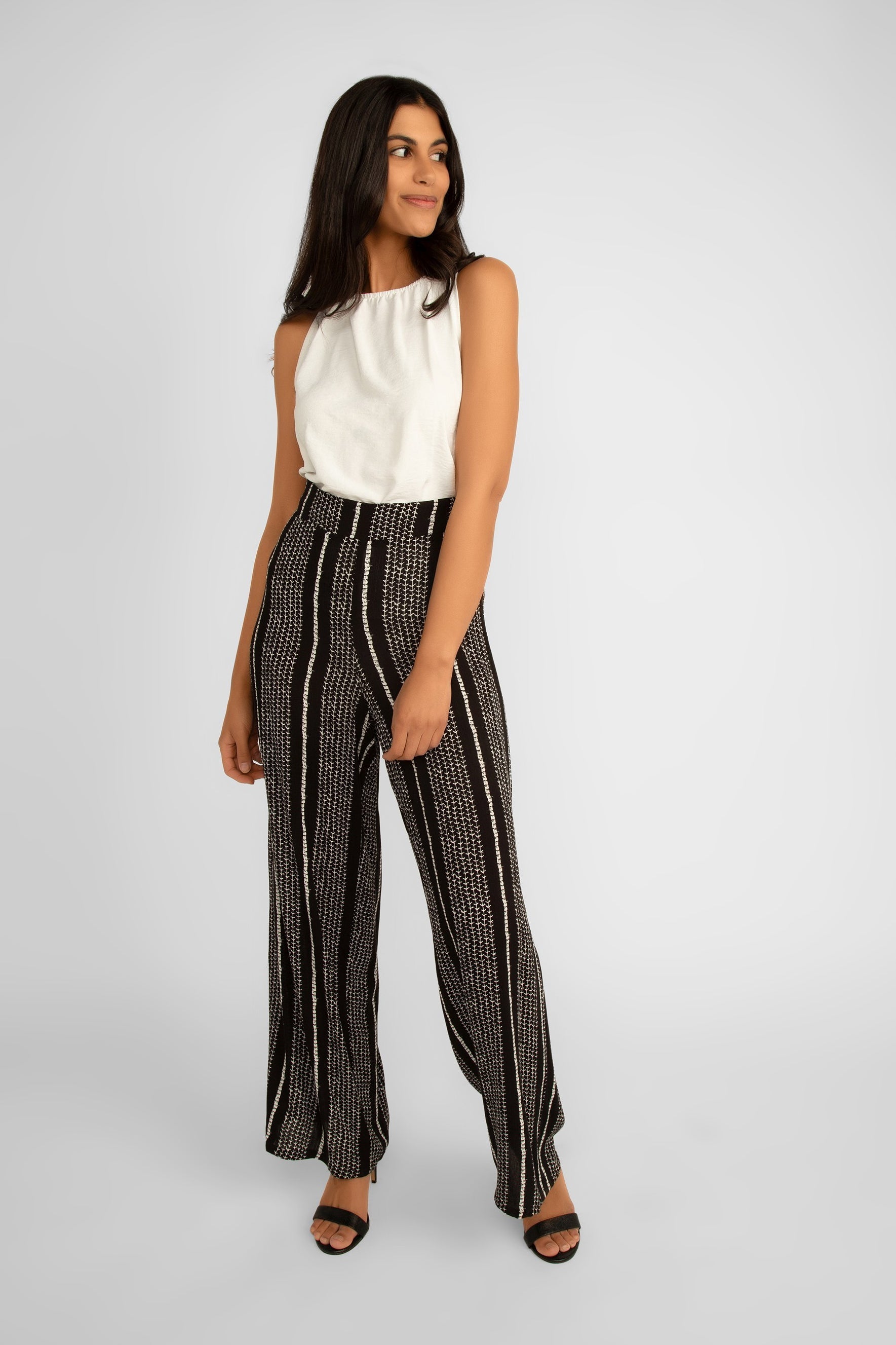 High Rise Wide Leg Striped Rayon Pants