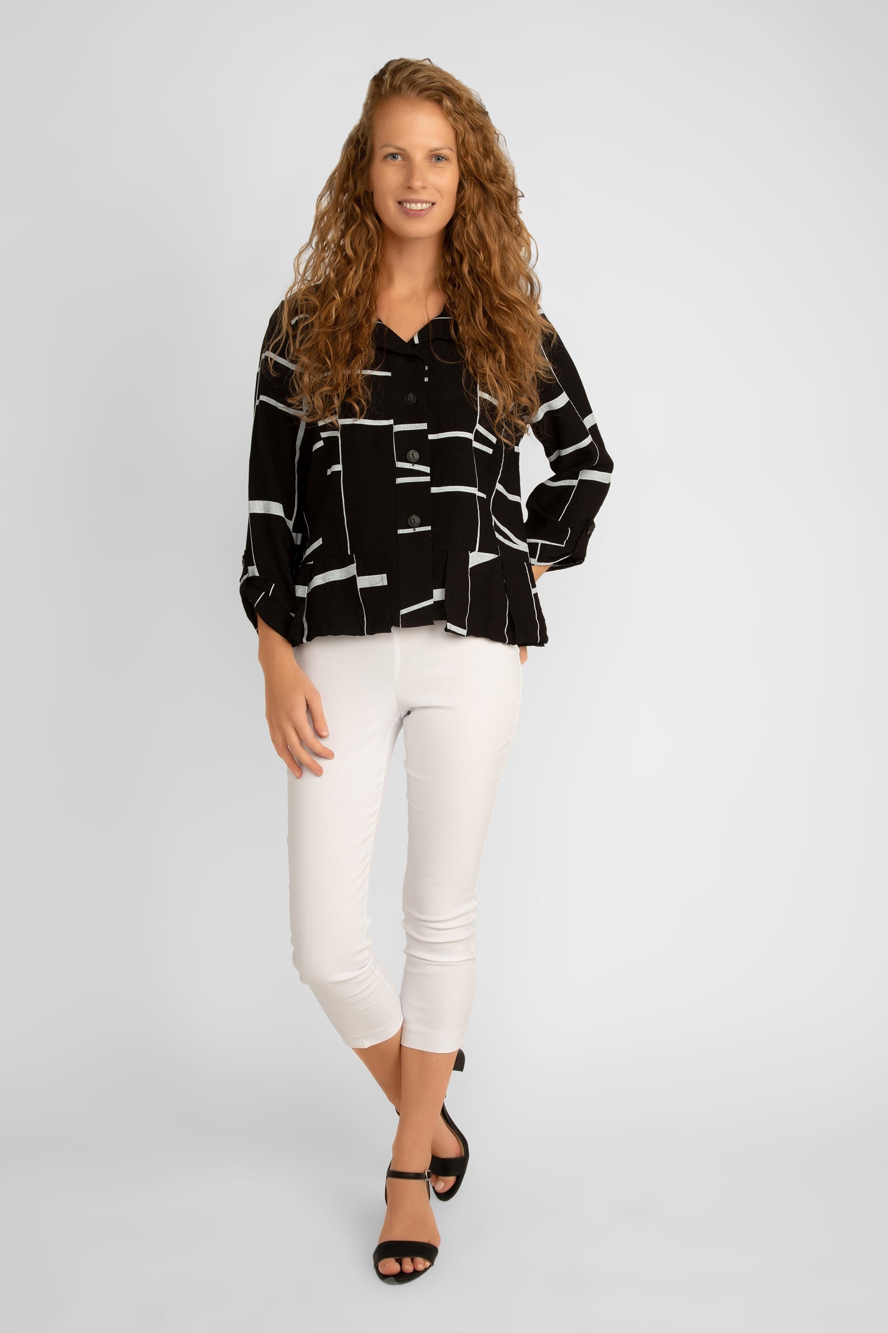Picadilly (JM565QO) Women's Long Sleeve Black & White Button Up Rayon Jacket