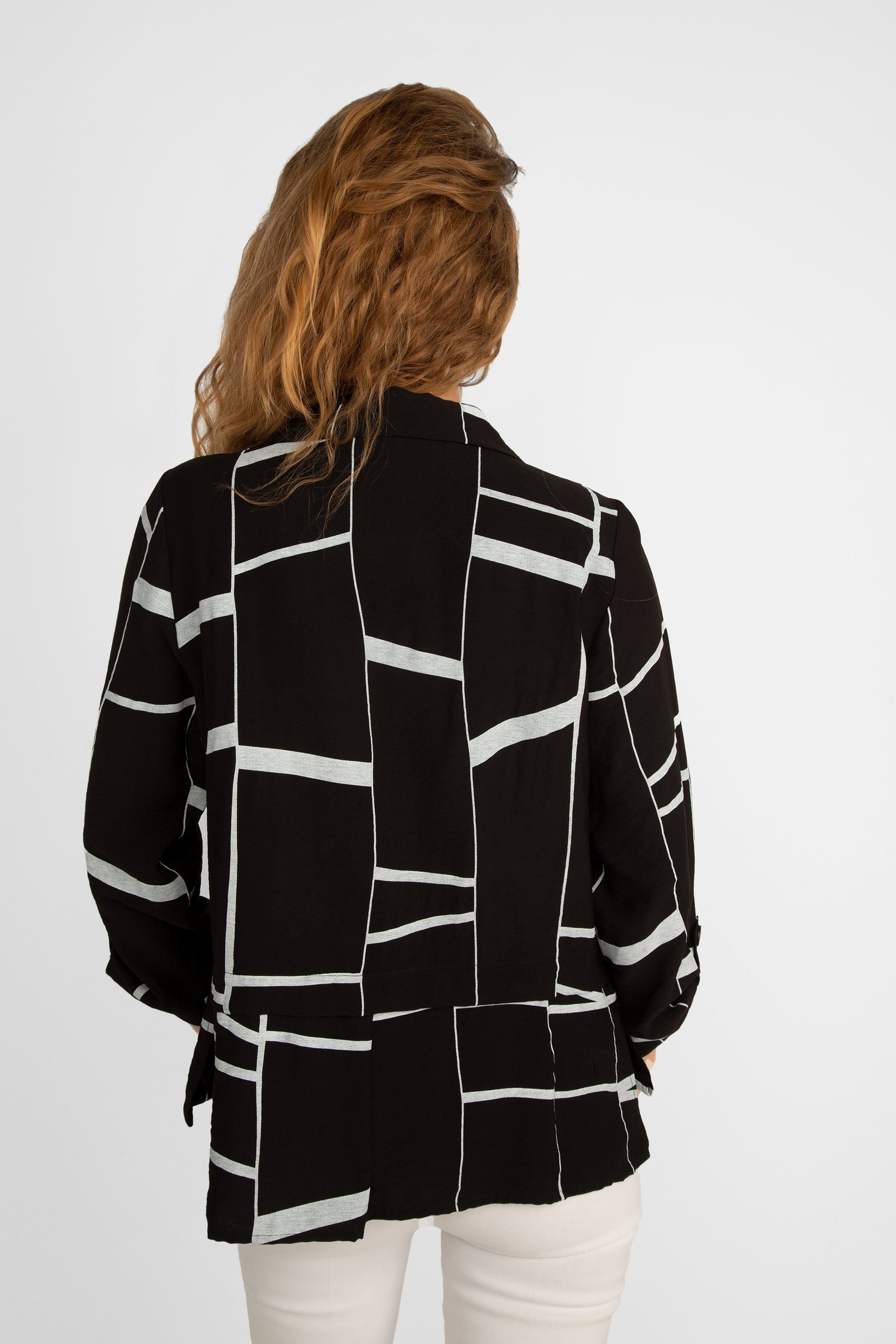 Back view of Picadilly (JM565QO) Women's Long Sleeve Black & White Button Up Rayon Jacket
