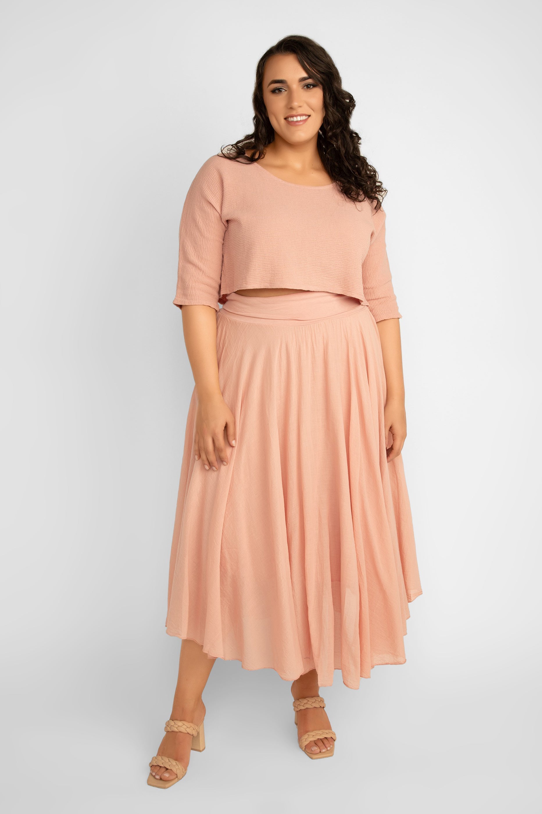 Me & Gee (L-6759) Flowy Cotton Maxi Skirt in Rose Pink