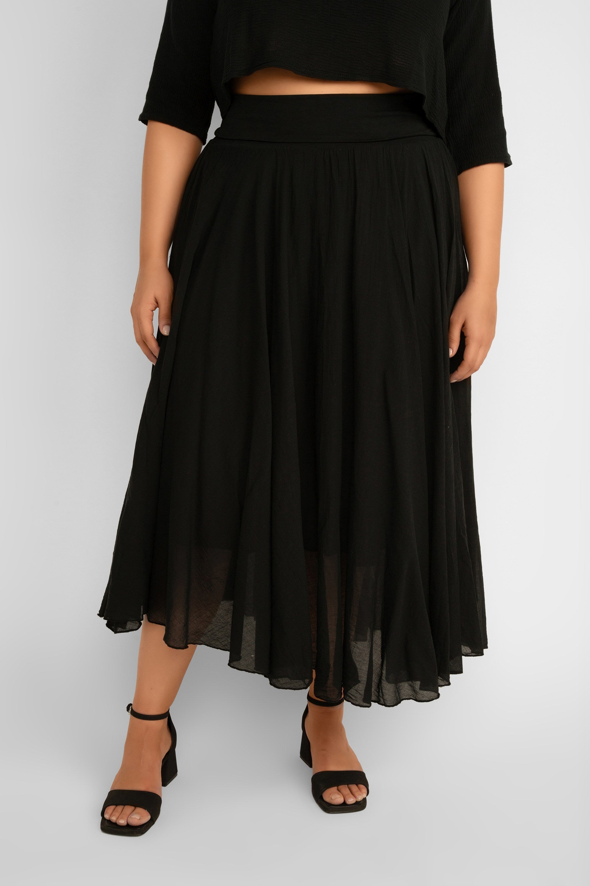 Me & Gee (L-6759) Flowy Cotton Maxi Skirt in Black