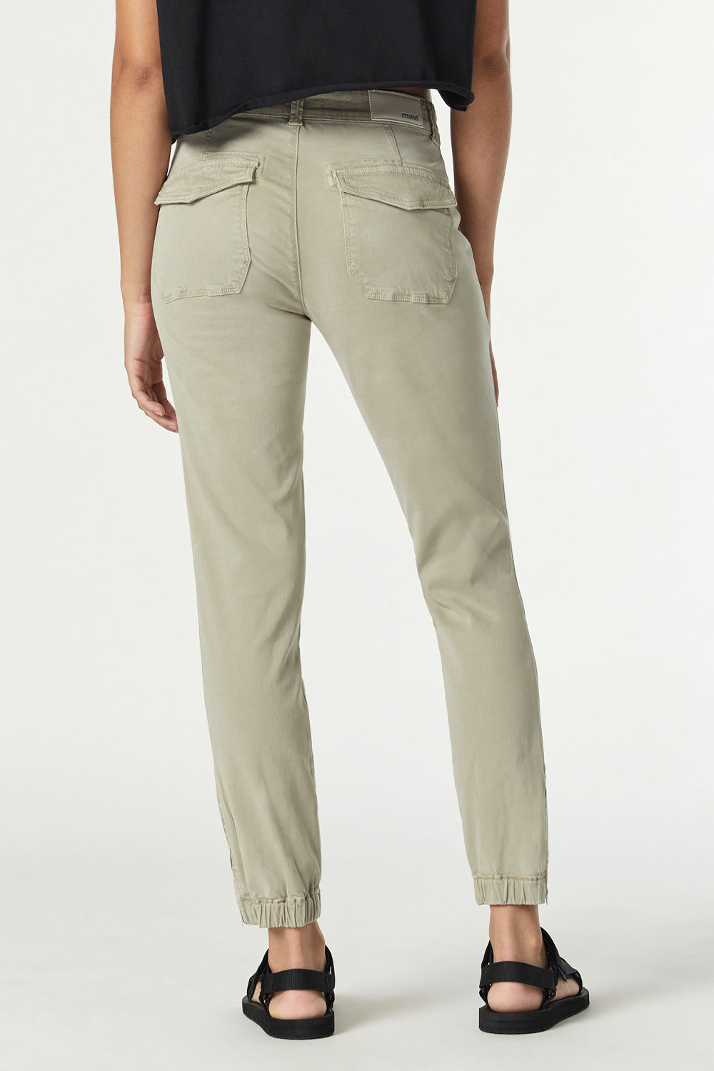 Back view of Mavi Jeans (M100774-83341) Women's Ivy Slim Cargo Pants Abbey Stone Sateen TwillIvy Slim Cargo Pants Abbey Stone Sateen Twill with Pockets