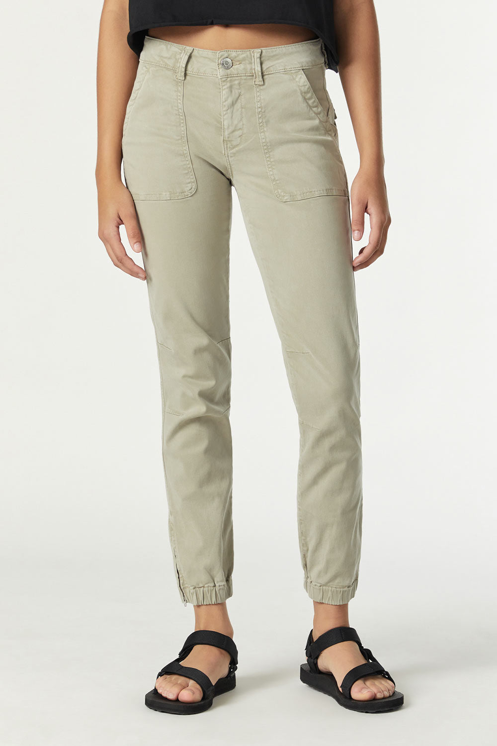 front view of Mavi Jeans (M100774-83341) Women's Ivy Slim Cargo Pants Abbey Stone Sateen TwillIvy Slim Cargo Pants Abbey Stone Sateen Twill with Pockets