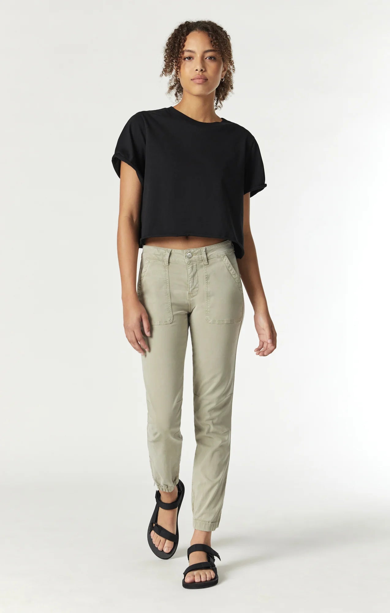 Front view of Mavi Jeans (M100774-83341) Women's Ivy Slim Cargo Pants Abbey Stone Sateen TwillIvy Slim Cargo Pants Abbey Stone Sateen Twill with Pockets