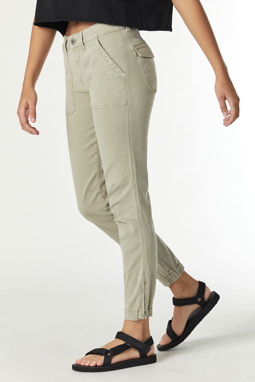 Side view of Mavi Jeans (M100774-83341) Women's Ivy Slim Cargo Pants Abbey Stone Sateen TwillIvy Slim Cargo Pants Abbey Stone Sateen Twill with Pockets