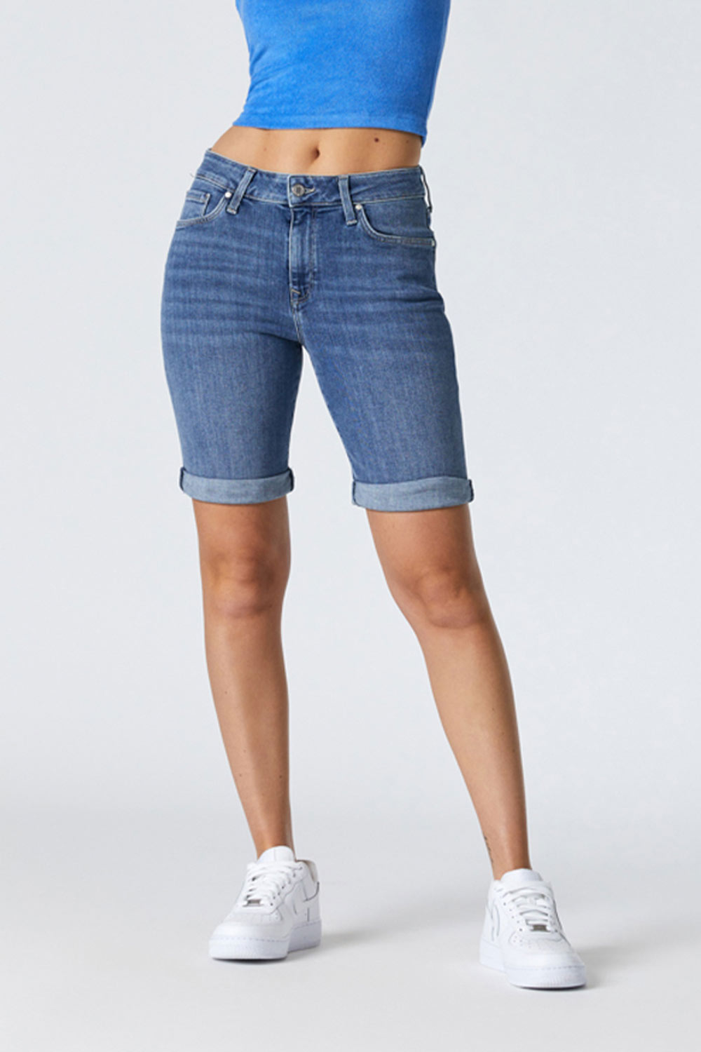 Front view of Mavi Jeans (M1441534644) Women's Alexis Bermuda Shorts in Light Organic Blue wash