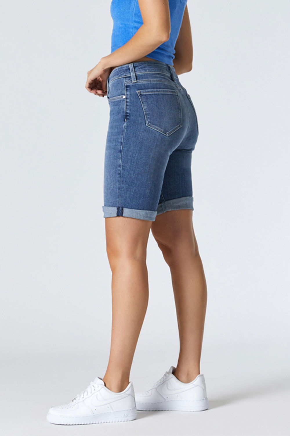 Side view of Mavi Jeans (M1441534644) Women's Alexis Bermuda Shorts in Light Organic Blue wash